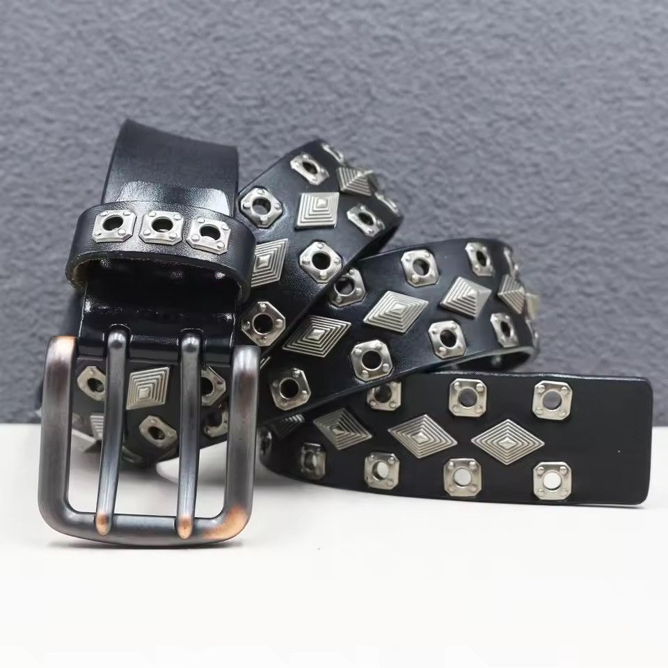 Japanese Brand Retro Heavy Metal Rivets Pu Leather Belt 115 cm Size ONE SIZE - 1 Thumbnail