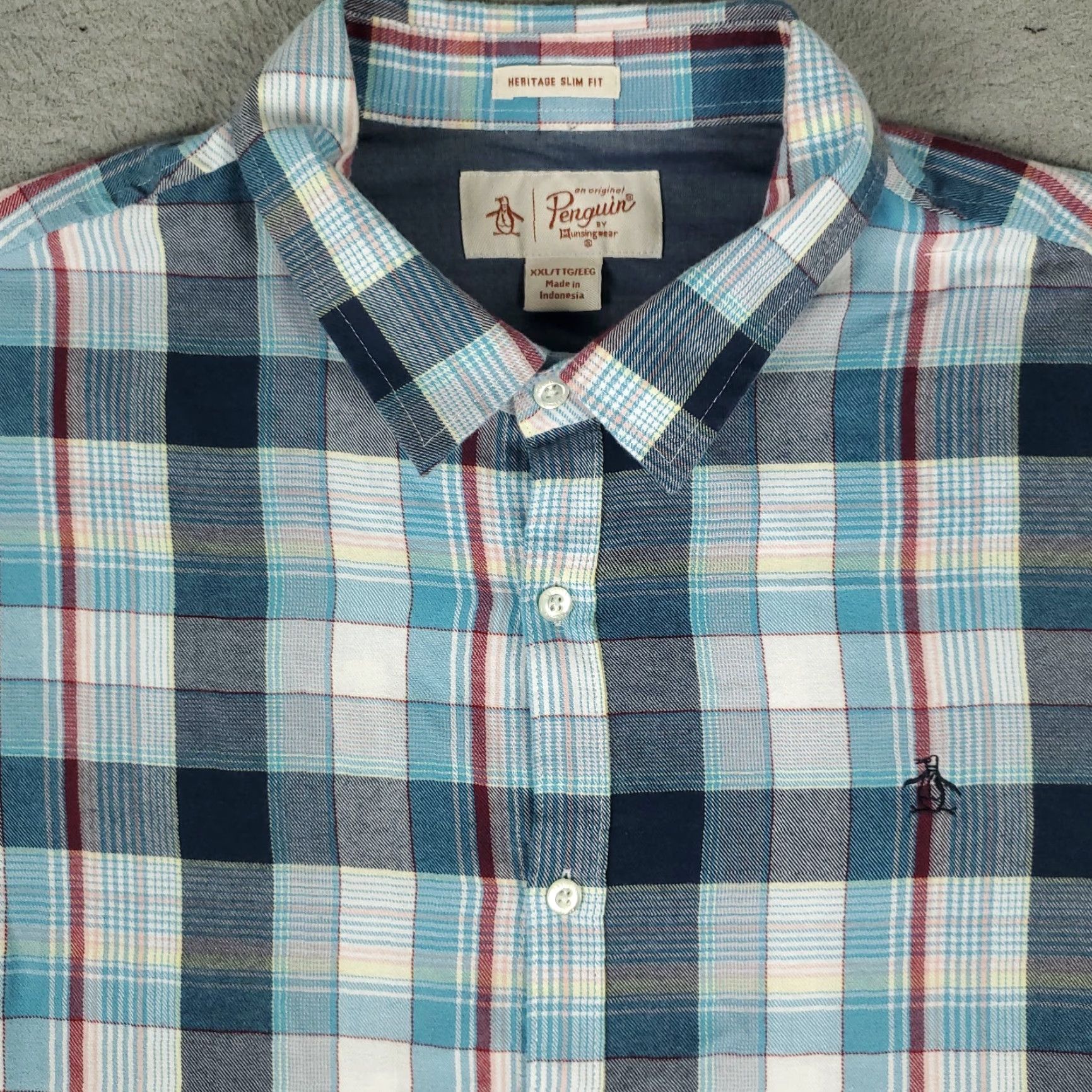 Original Penguin Penguin Original Shirt Mens 2XL Blue Plaid Short Sleeve Button-Up Casual Business Formal Party/Cocktail Workwear 2XL Mens Blue Penguin Shirt Size US XXL / EU 58 / 5 - 2 Thumbnail