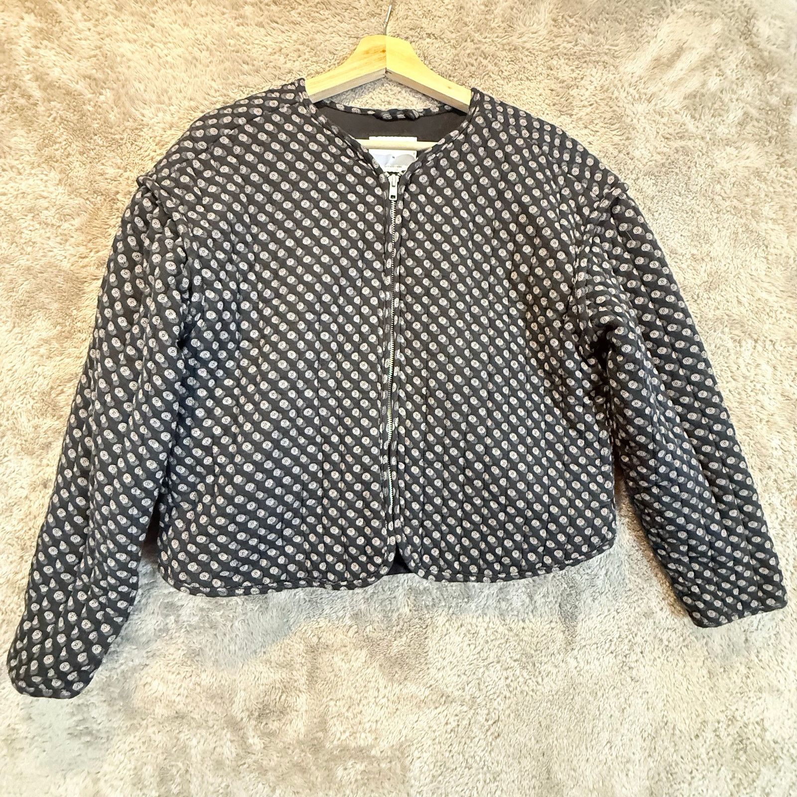 Old Navy Crafted Bomber Quilted Zip Up Jacket Black Geo M, Women's (Size Medium)