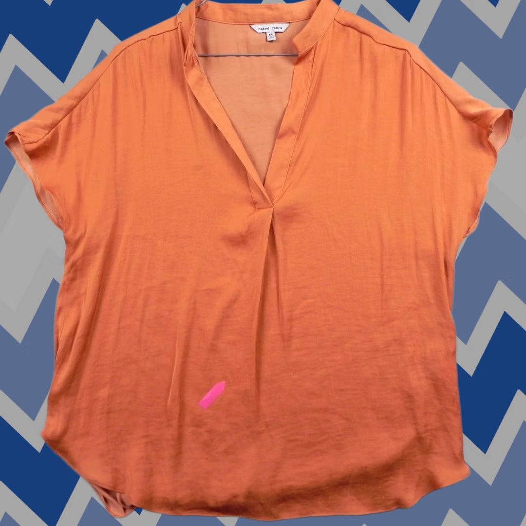 Vintage Naked Zebra Blouse Womens Medium Pleated V-Neck Sheer Orange Short Sleeve Top Size M / US 6-8 / IT 42-44 - 1 Thumbnail