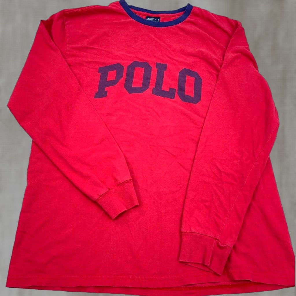 Polo Ralph Lauren Vintage Polo Ralph Lauren Shirt Men L Red Crew Neck Long Sleeve Jersey Cotton Logo 90s Retro Hipster Vintage Mens Tee Size US L / EU 52-54 / 3 - 1 Thumbnail