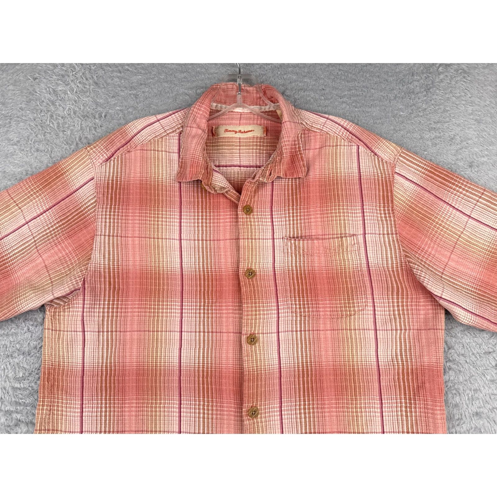 Tommy Bahama Tommy Bahama Shirt Men Large Pink Beige Plaid Button-Up 100% Silk Pocket Aloha Hawaiian Resort Casual Shirt Mens Size US L / EU 52-54 / 3 - 4 Thumbnail