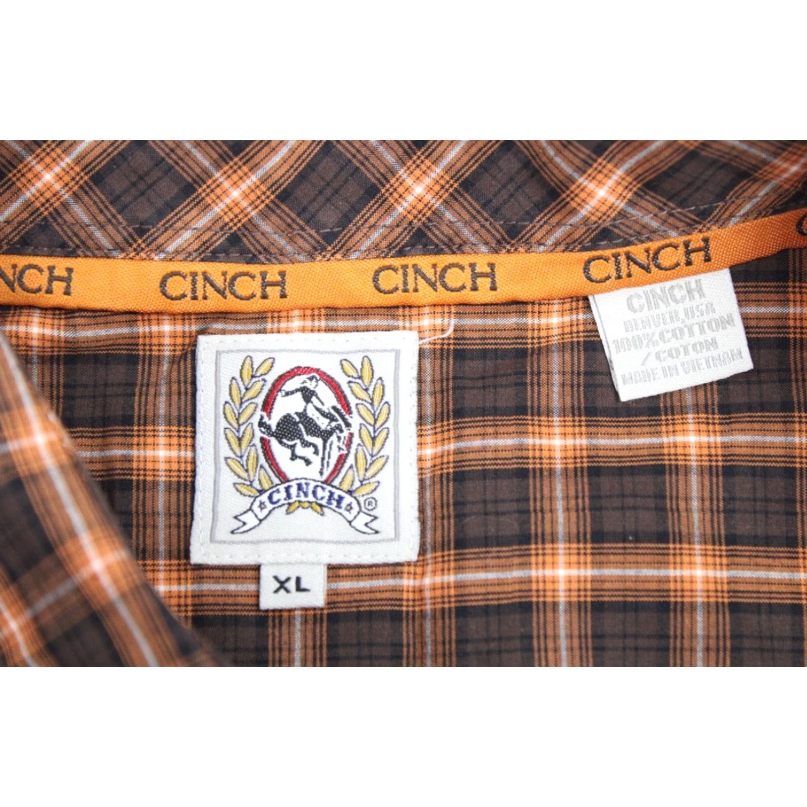 Vintage Cinch Shirt Men's XL Orange Brown Checks Long Sleeve Logo Cowboy Western Rodeo Size US XL / EU 56 / 4 - 6 Thumbnail