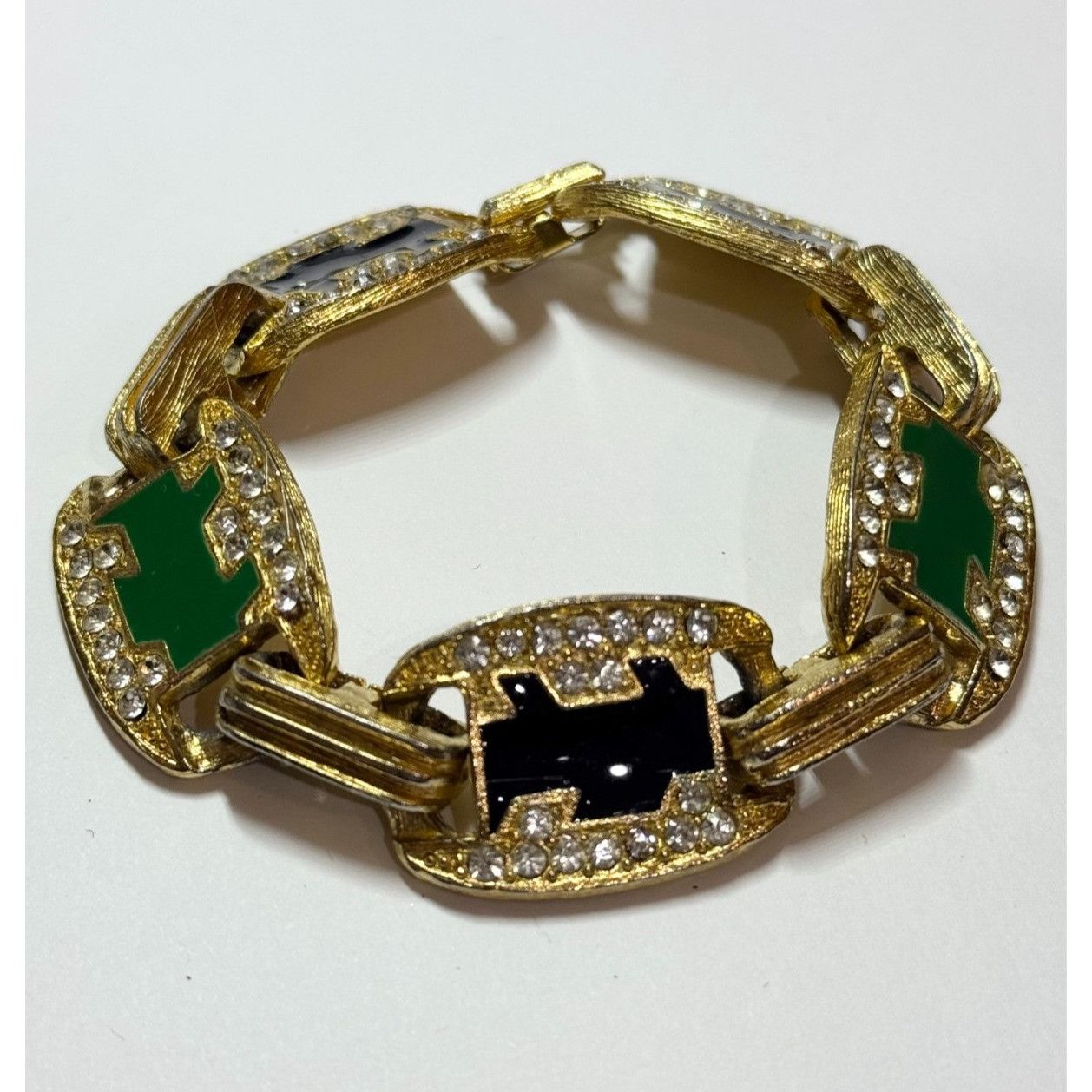 Other Vintage rhinestone enamel brushed gold panel bracelet Size ONE SIZE - 1 Thumbnail
