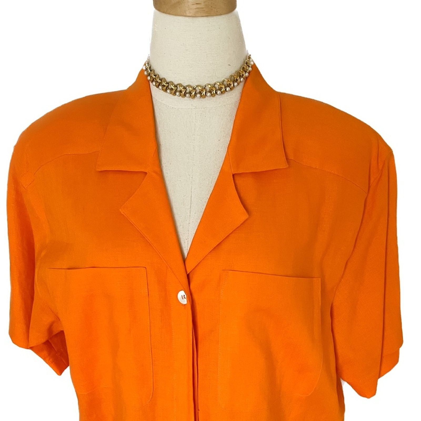 Vintage Vintage 90s 100% linen orange button-down blouse size 14 Size XL / US 12-14 / IT 48-50 - 4 Thumbnail