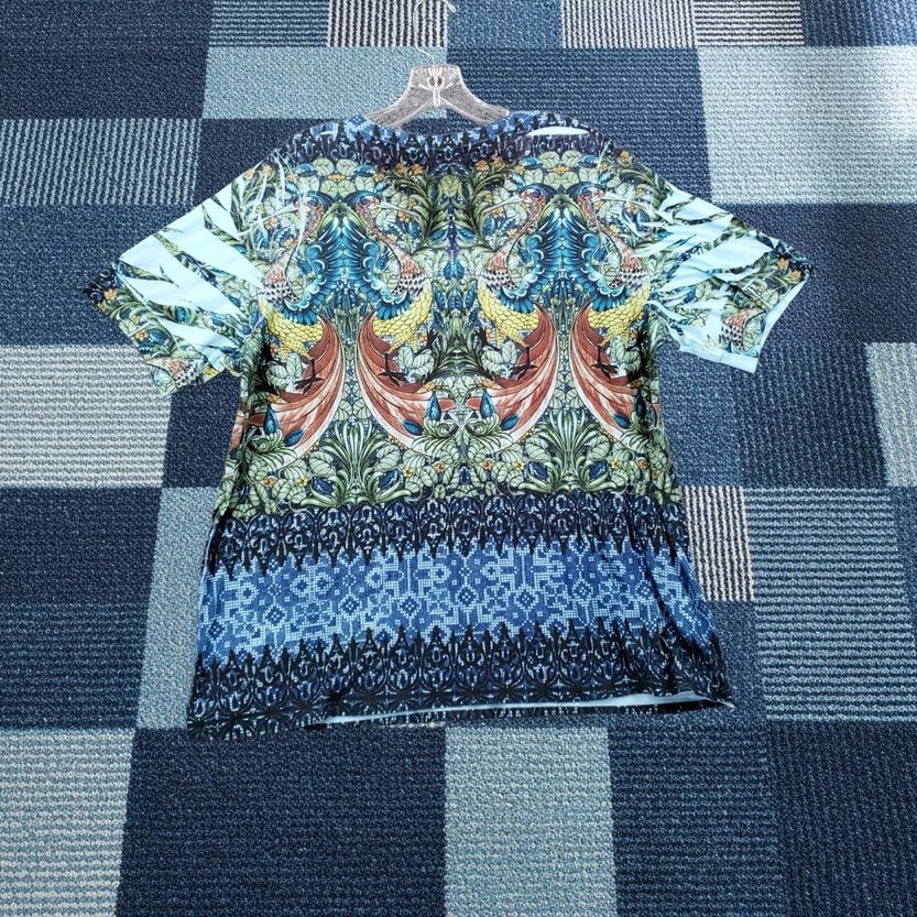 Vintage B.L.E.U Top Womens 1X Plus Blue Floral V Neck Embellished Short Sleeve USA Boho Y2K Blouse Size XL / US 12-14 / IT 48-50 - 1 Thumbnail