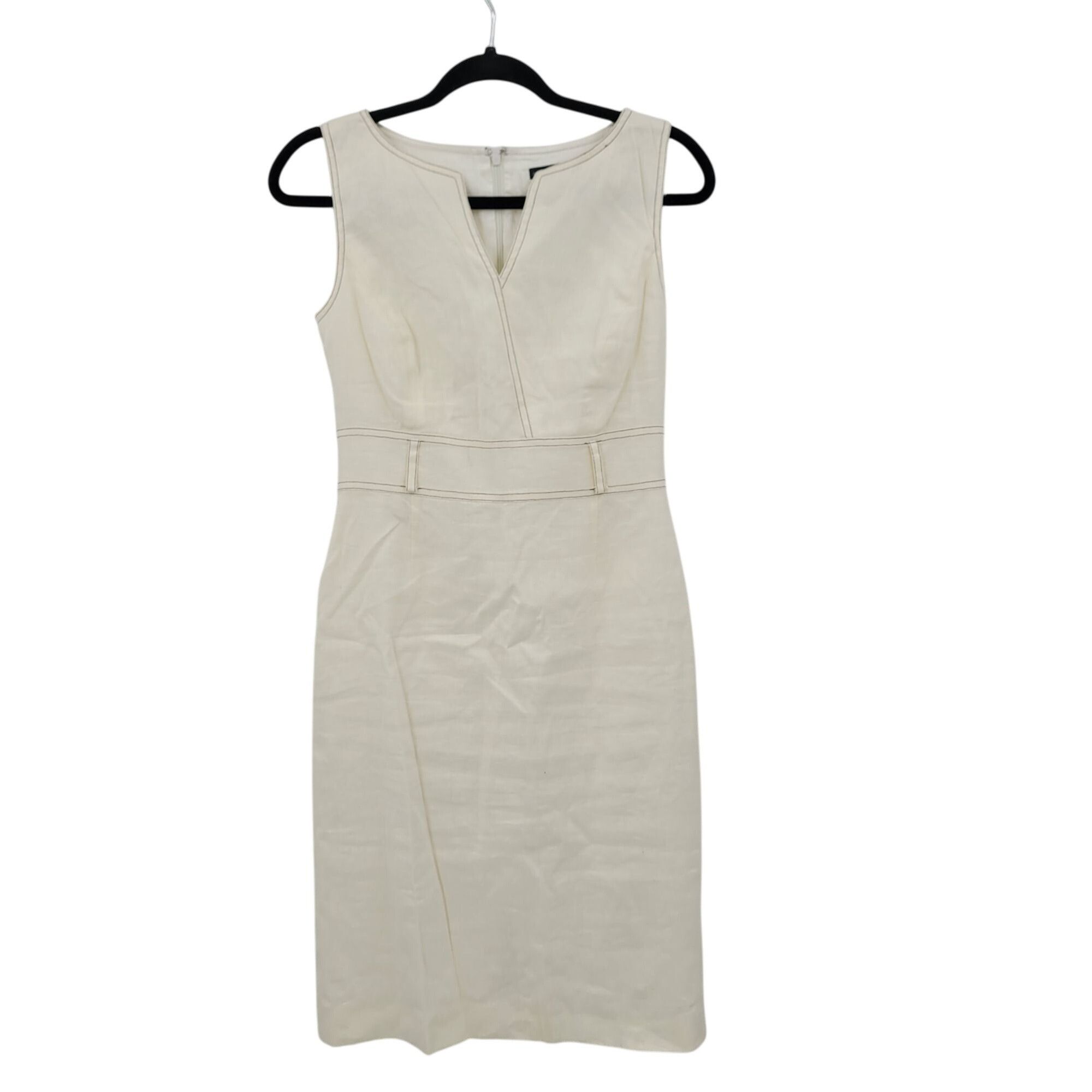 Designer Antonio Melani Ivory Sleeveless Sheath Dress Sz 2 Linen Knee Size XS / US 0-2 / IT 36-38 - 4 Thumbnail