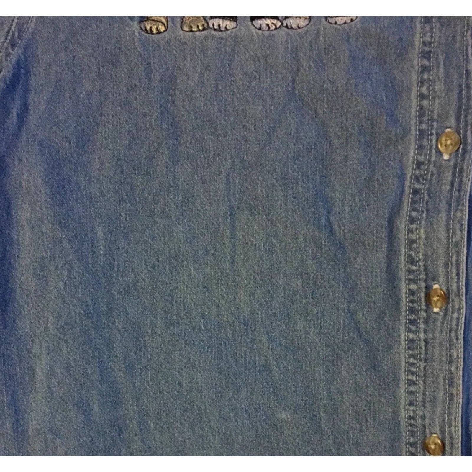 Vintage VINTAGE 90s Abstract Cat Faded Denim Button-Up Shirt M Women Blue Animal Funny Grunge Denim Button-Down Short Sleeve Cat 90s Vintage Womens Mens? Size M / US 6-8 / IT 42-44 - 4 Thumbnail