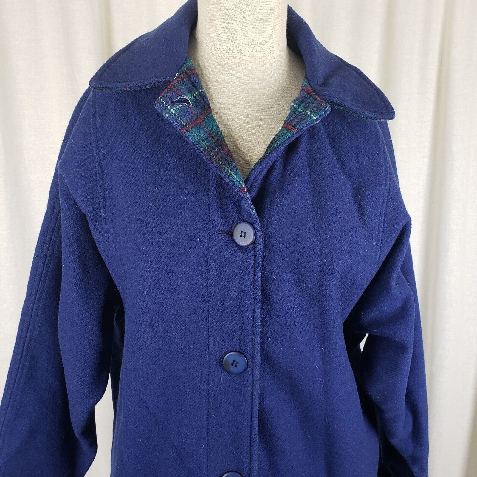 Woolrich Woolen Mills Vtg Woolrich Woman Cobalt Plaid Lined Wool Car Coat Peacoat Size S / US 4 / IT 40 - 2 Thumbnail