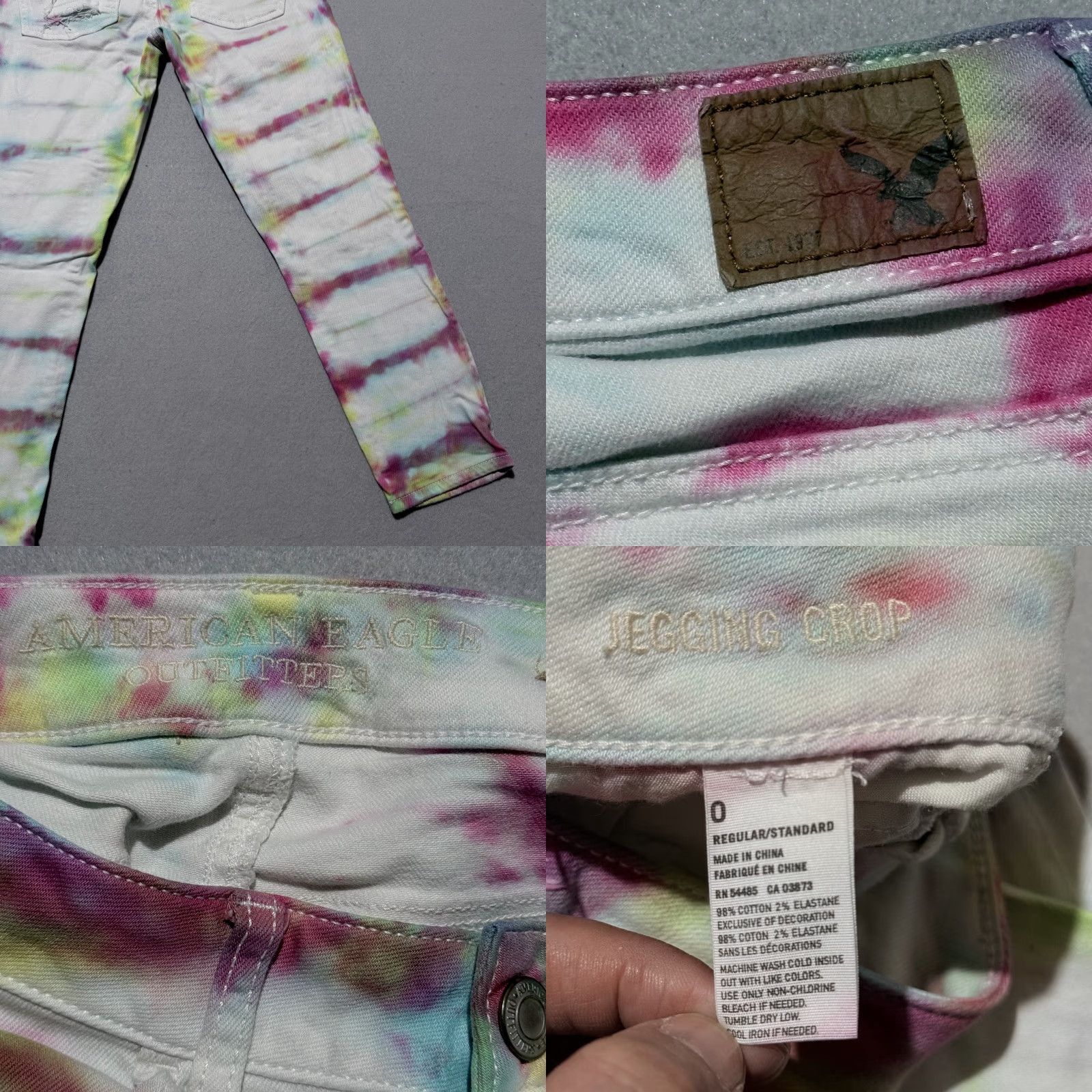 American Eagle Outfitters VINTAGE American Eagle Jegging Crop Jeans Women's Tie Dye Denim Stretch Distressed - 0 Size 25" / US 0 / IT 36 - 8 Thumbnail