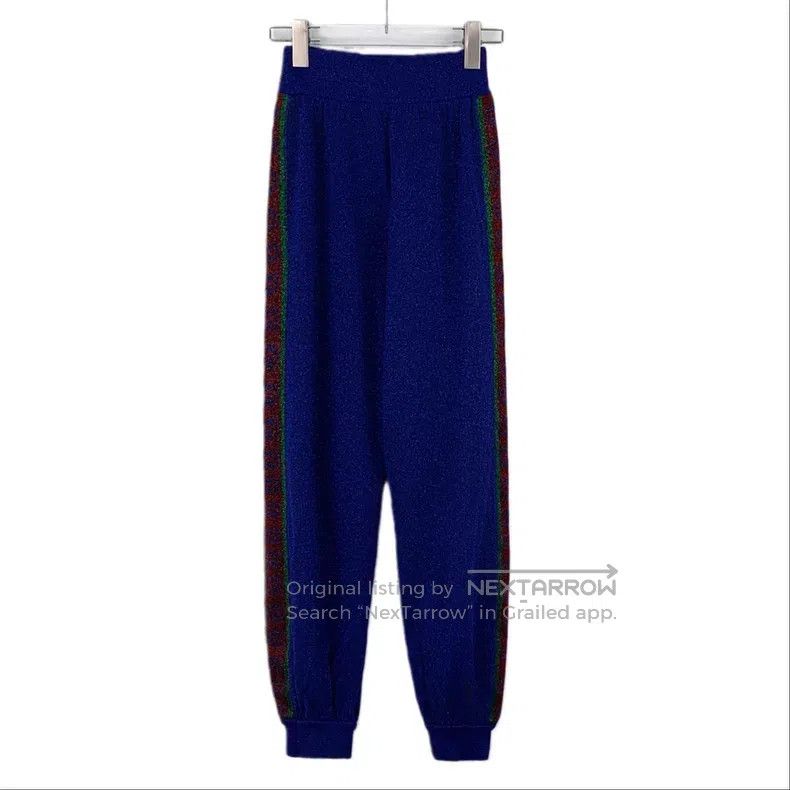 Gucci Gucci Size XS Blue side striped glitter wool casual trouser Size 42" / US 20 - 1 Thumbnail