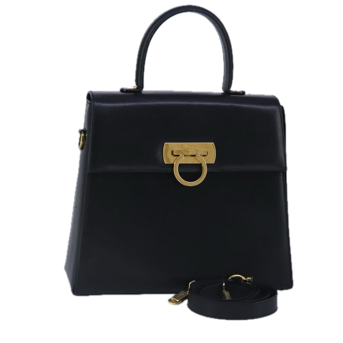 Salvatore Ferragamo Gancini Black Leather Handbag (Pre-Owned) Size ONE SIZE - 1 Thumbnail