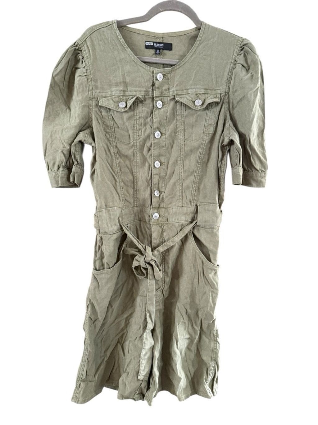 Hudson Women's Hudson Green Puff Sleeve Utility Romper M Size 33" - 12 Thumbnail