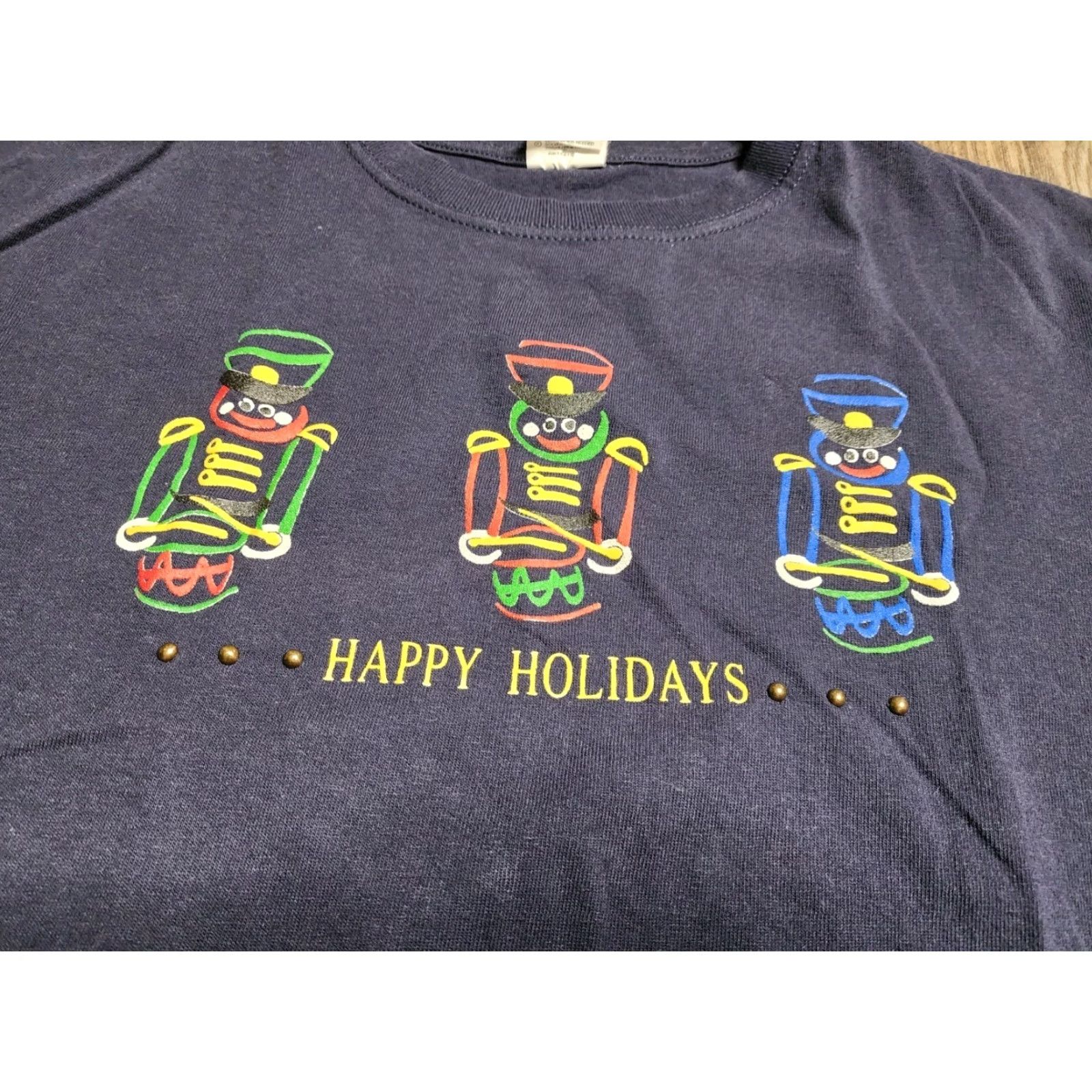 Anvil VINTAGE Anvil Christmas T-Shirt Mens L Blue Happy Holidays Toy Soldiers Crew Neck Short Sleeve Size US L / EU 52-54 / 3 - 4 Thumbnail