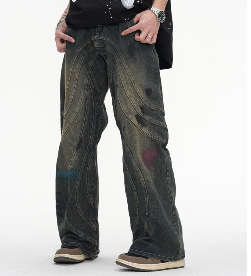 Jean × Vintage Y2K Dirty Grunge Hip Hop Baggy Jeans Size US 34 / EU 50 - 1 Thumbnail