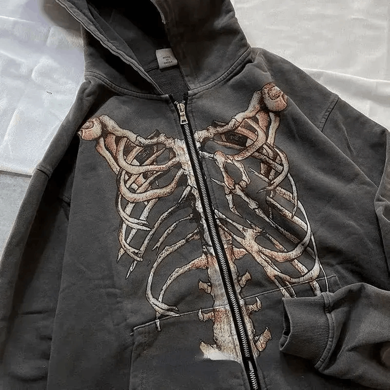 Japanese Brand × Vintage Vintage Punk Skull and Bones Hooded Sweatshirt Jacket Size US L / EU 52-54 / 3 - 4 Thumbnail