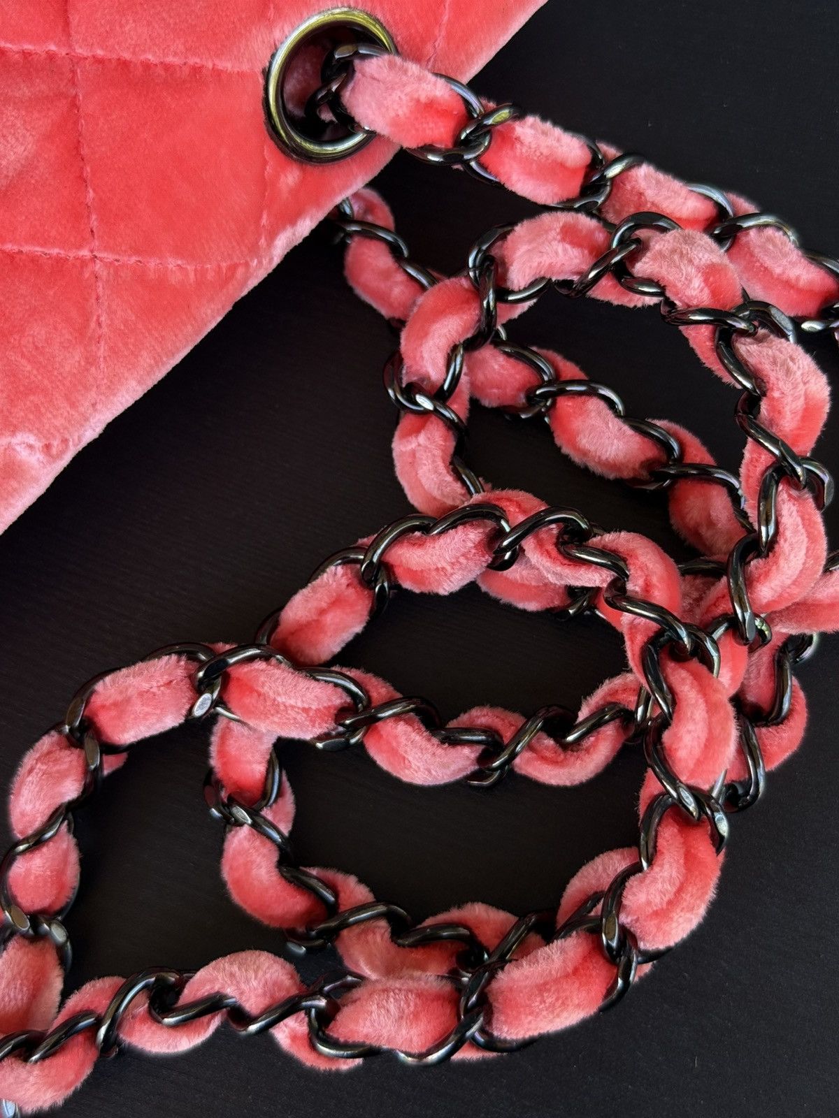Chanel Chanel - 2014 - Pink Velvet Medium Double Flap Shoulder Bag Size ONE SIZE - 10 Thumbnail