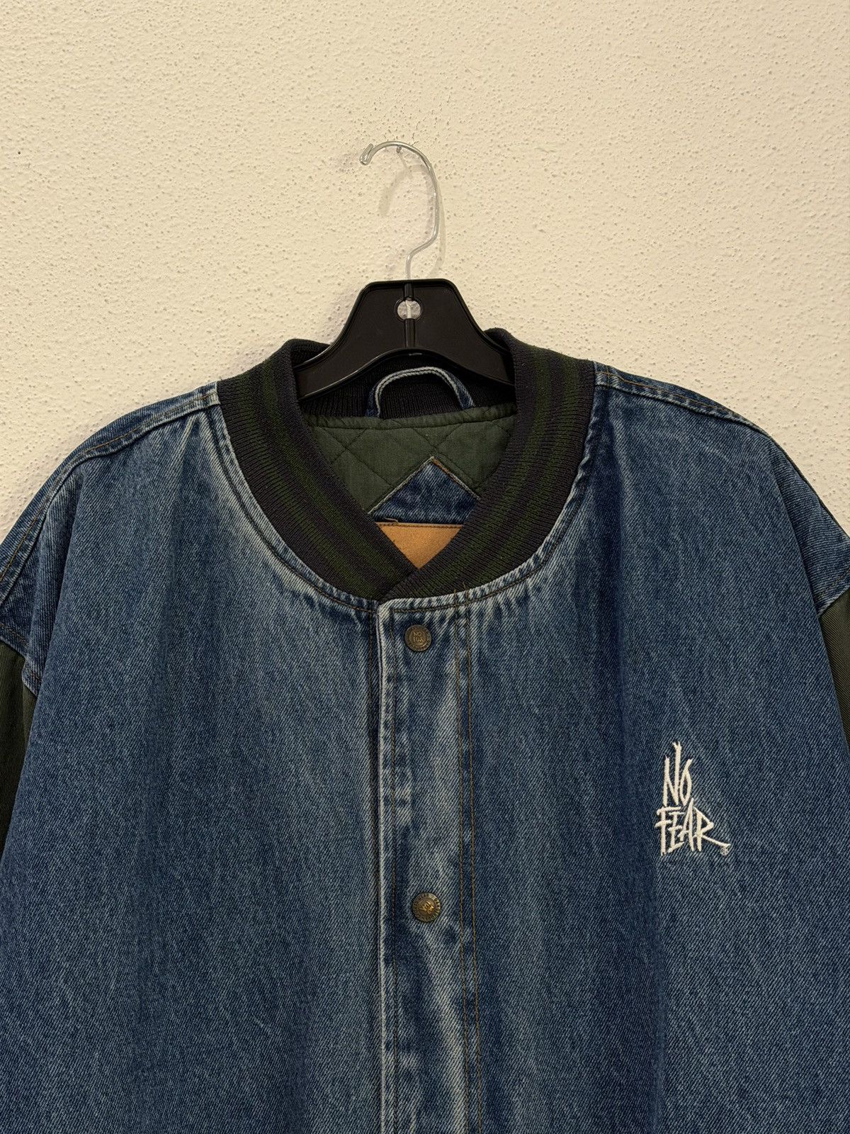 No Fear Vintage 90s NO FEAR Embroidered Denim Varsity Bomber Jacket Size US M / EU 48-50 / 2 - 3 Thumbnail