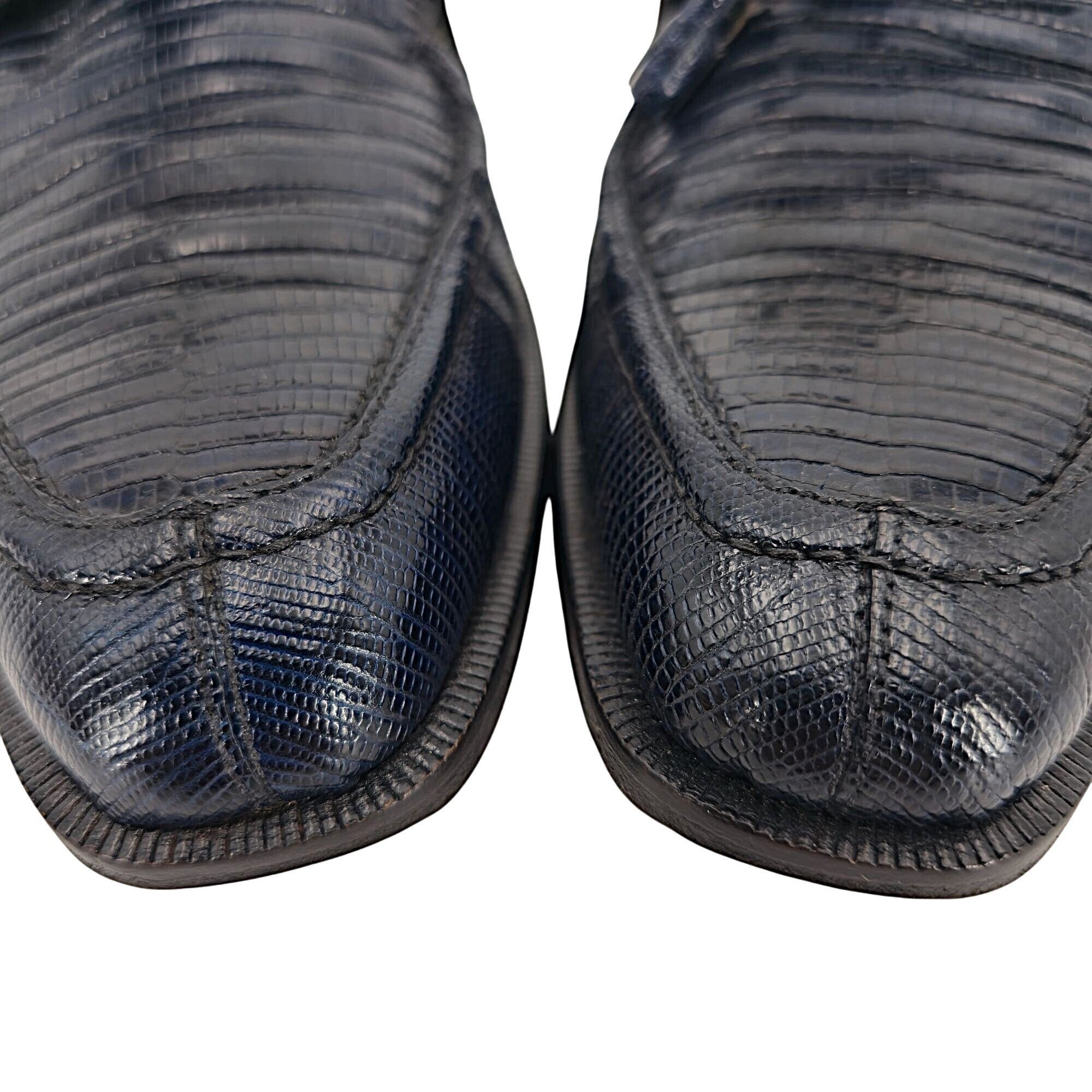 Vintage Vintage David Eden Exotic Teju Lizard Navy Blue Dress Shoes Size US 8.5 / EU 41-42 - 8 Thumbnail
