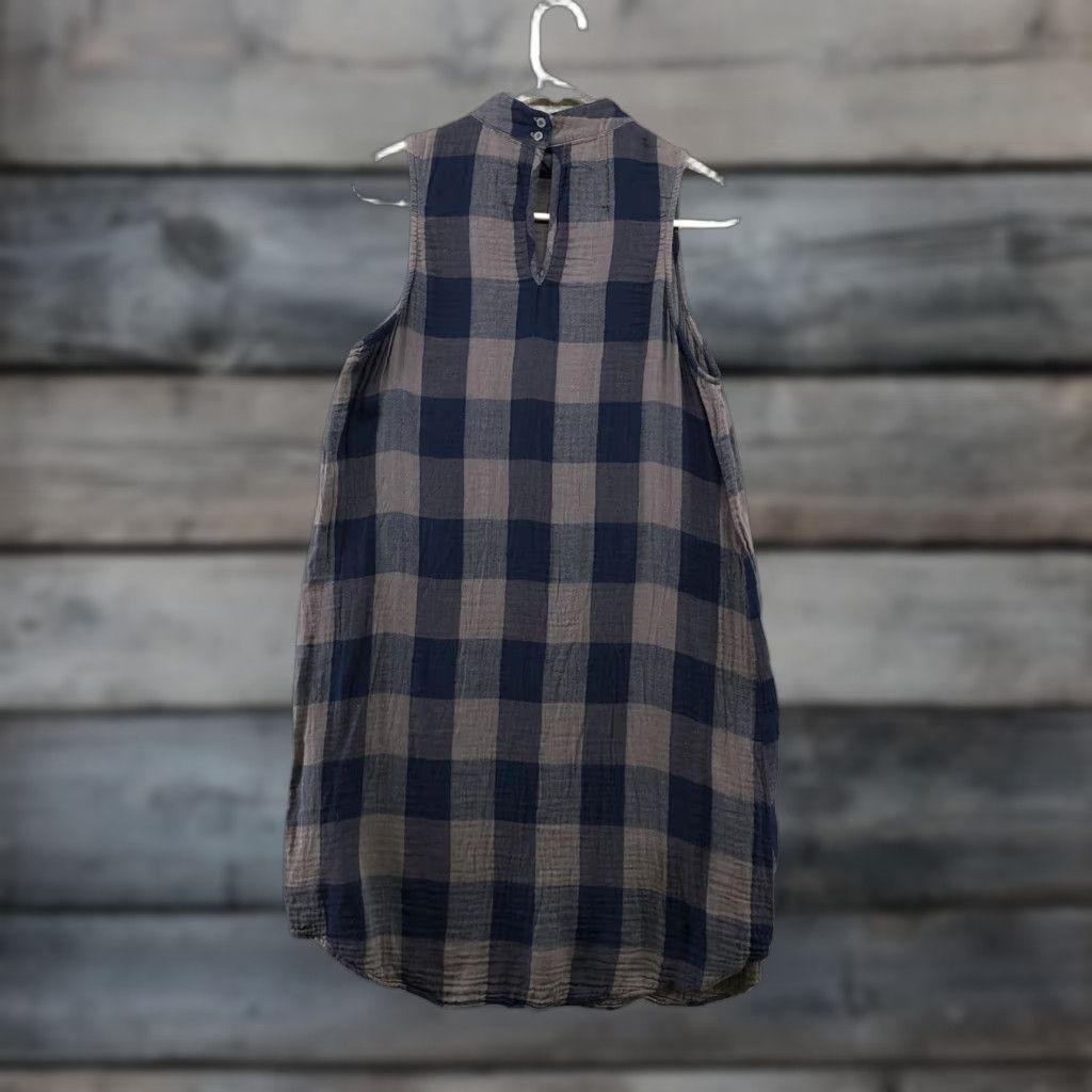 CLOT Cloth & Stone Plaid Mini Dress Sleeveless XS Gray Gauze Mock Neck Casual Womens Dress Size XS / US 0-2 / IT 36-38 - 1 Thumbnail