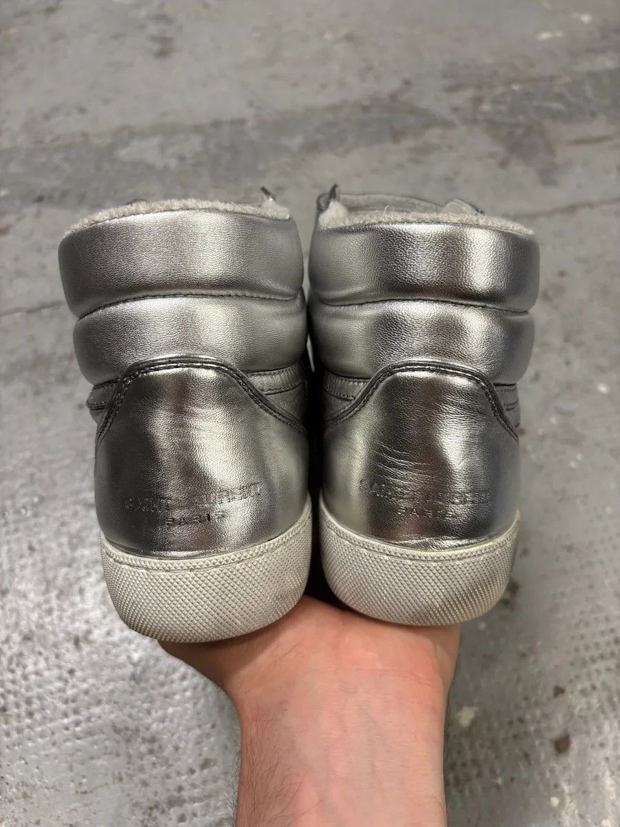 Designer × Saint Laurent Paris × Vintage 2010s Saint Laurent Lenny Silver Grey High Sneakers Size US 7.5 / EU 40-41 - 7 Thumbnail