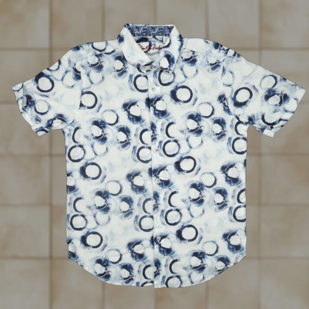 Robert Graham Robert Graham Shirt Mens Small White Blue Geo Abstract Short Sleeve Linen Cotton Size US S / EU 44-46 / 1 - 1 Thumbnail