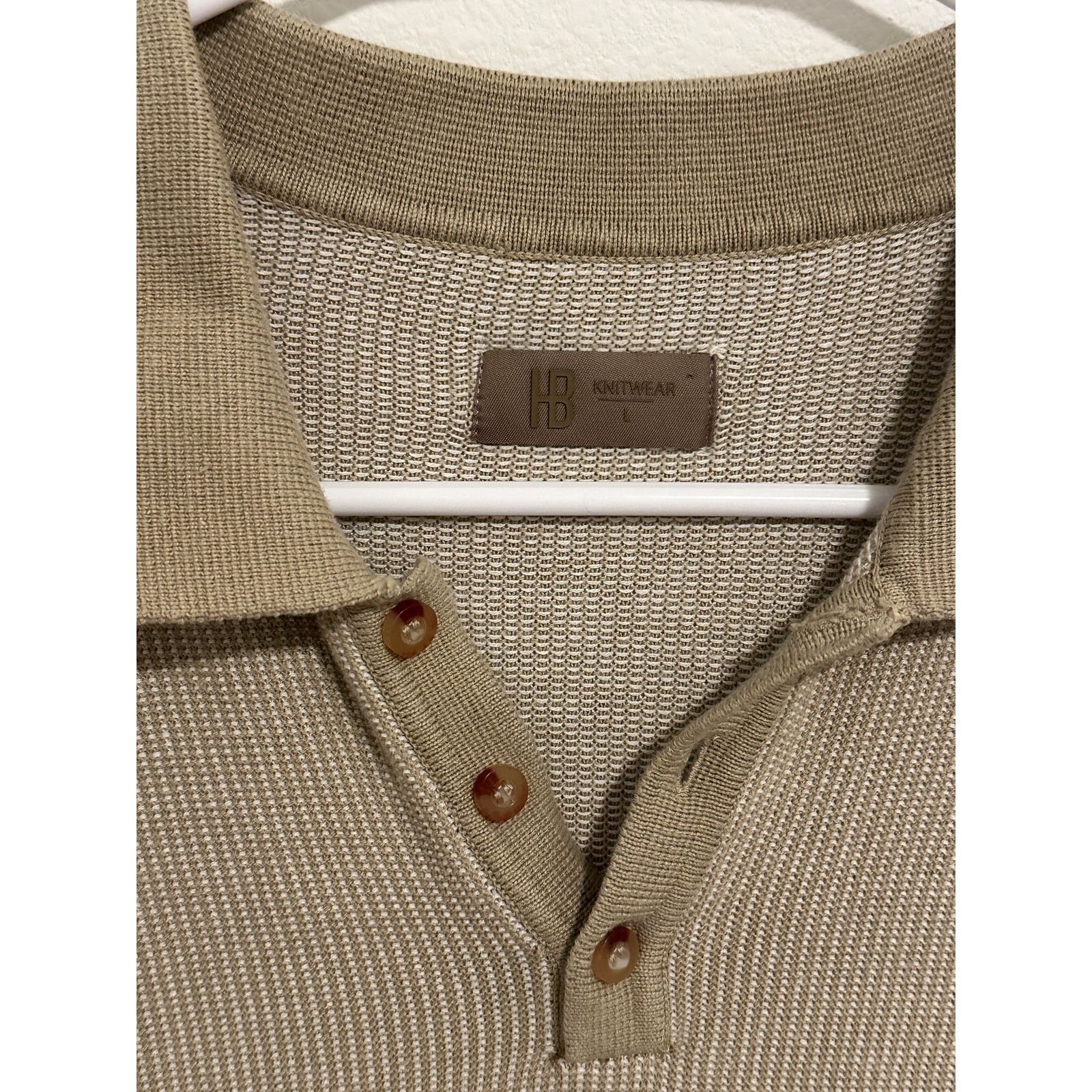 Hudson & Barrow HB Khaki Short Sleeve Button Up V-Neck Pullover Sweater Size US L / EU 52-54 / 3 - 9 Thumbnail