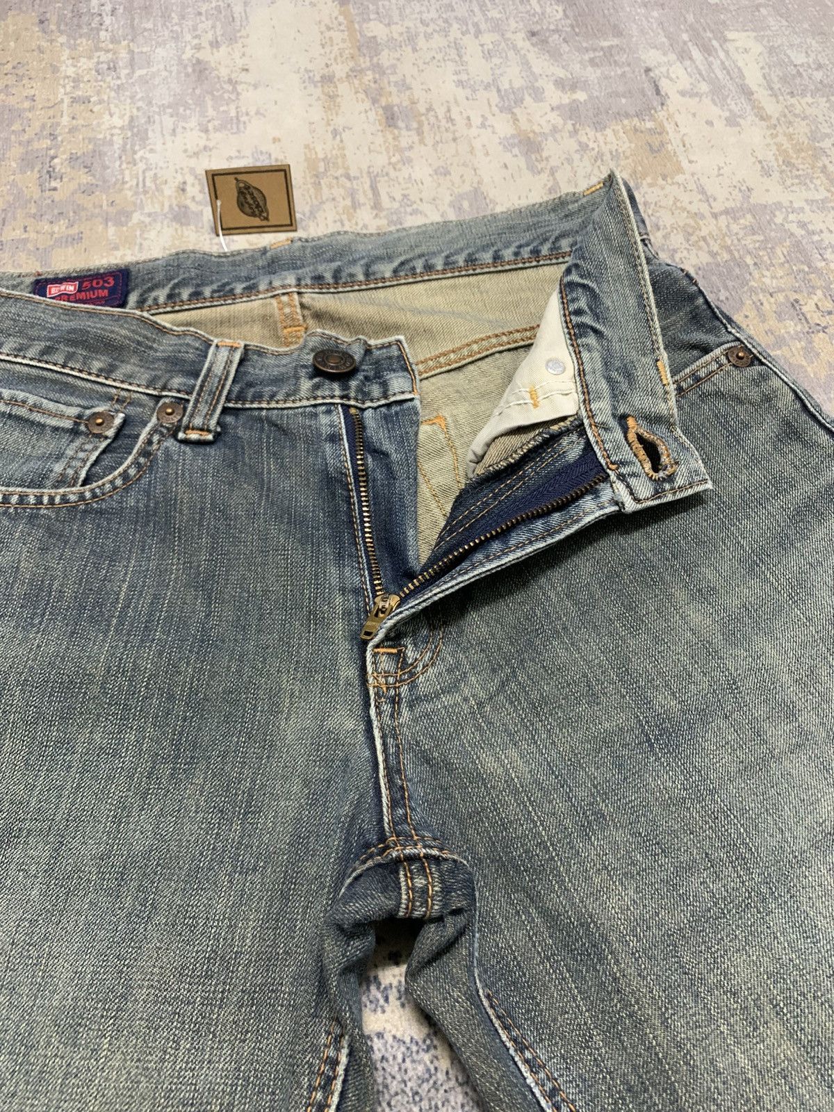 Japanese Brand Vintage Edwin 503 Mud Wash Distressed Loose Jeans Size US 29 - 3 Thumbnail