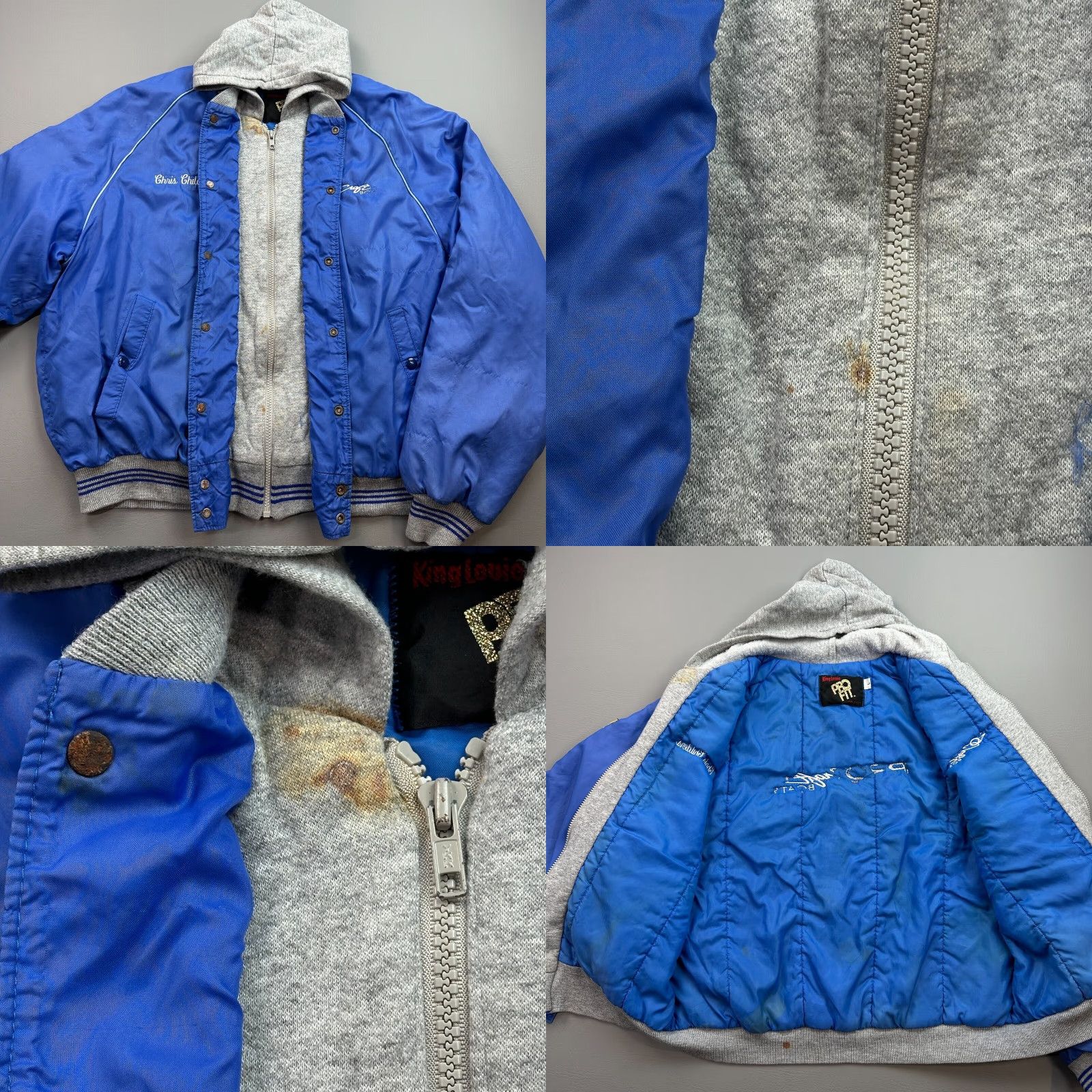 Vintage VINTAGE King Louie Pro Fit Jacket Mens L Bomber USA Blue 90s Classic Outdoor Logo Zipper Hooded Pockets Satin Nylon Spring Fall Winter Size US L / EU 52-54 / 3 - 8 Thumbnail