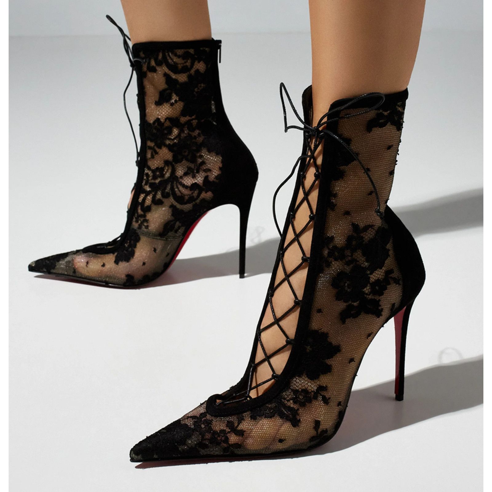 Christian Louboutin Christian Louboutin KM Lace Booty 100 Black Mesh Ankle 38.5 Size US 8.5 / IT 38.5 - 7 Thumbnail