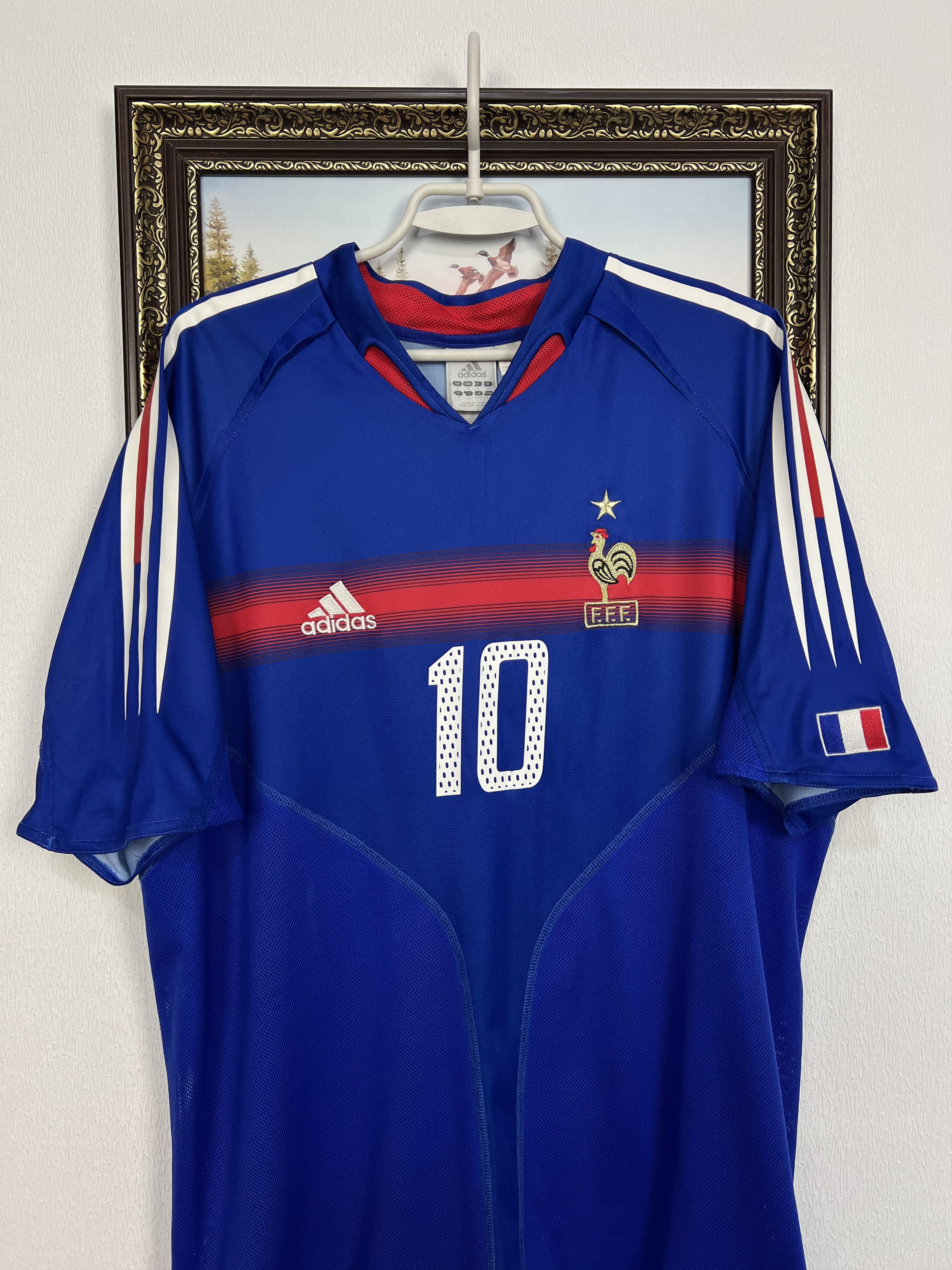 Adidas France football shirt 2004 Soccer #10 Zidane Jersey Trikot Size US L / EU 52-54 / 3 - 4 Thumbnail