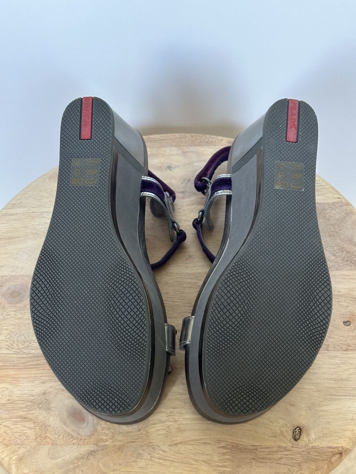 Prada Prada wedge sandals leather velvet grey / purple with box Size US 6 / IT 36 - 11 Thumbnail