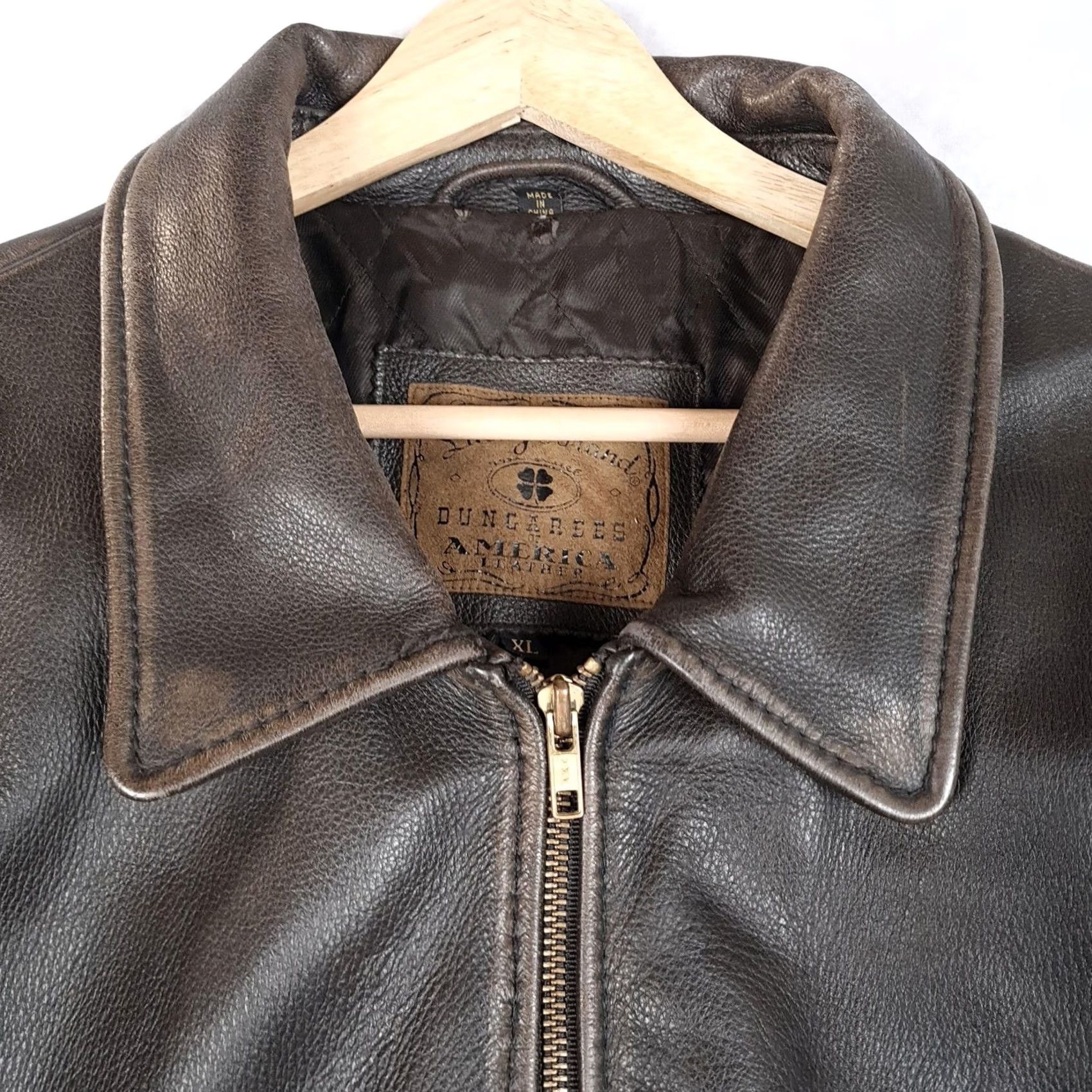 Lucky Brand Lucky Brand Jacket Mens XL Brown Leather Full Zip Lined Bomber Dungarees America Leather Size US 36 / EU 52 - 2 Thumbnail