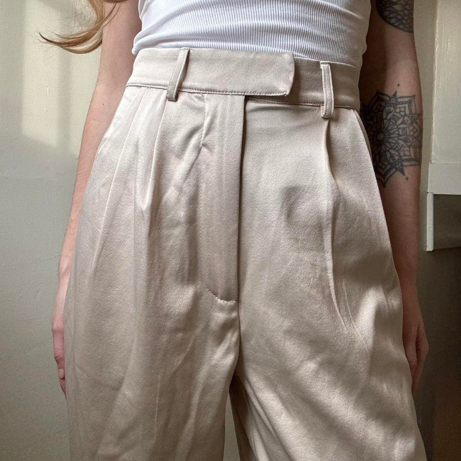 PRINCESS POLLY Princess Polly Champagne Satin High Waist Trousers 0 Size 25" / US 0 / IT 36 - 2 Thumbnail