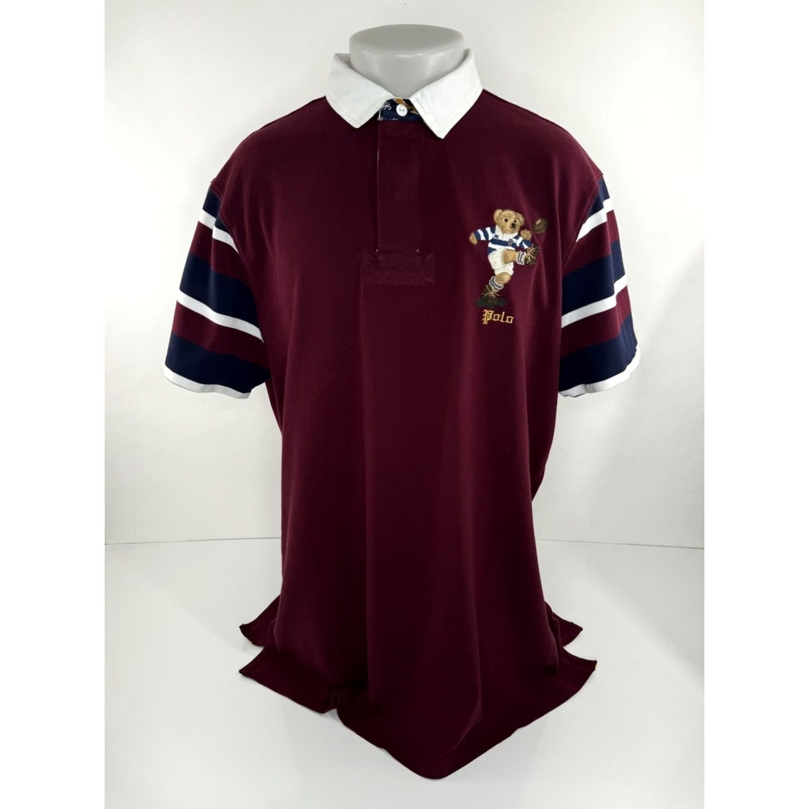 Ralph Lauren POLO RALPH LAUREN Embroidered BEAR KICKING RUGBY FOOTBALL Mens 2XL Shirt Maroon Size US XXL / EU 58 / 5 - 2 Thumbnail
