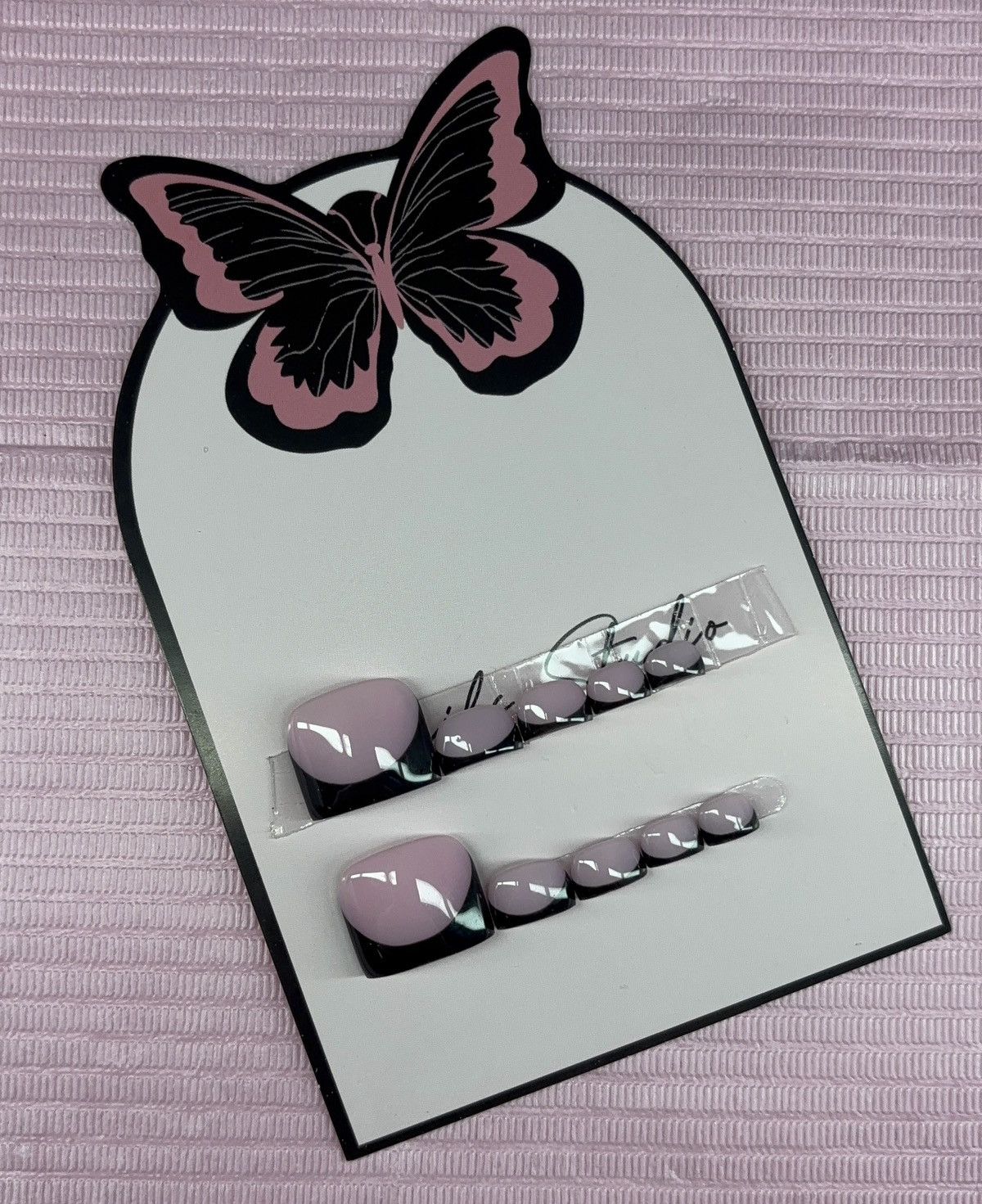 Handmade press on toenails pink nude black French tips handmade gel Size ONE SIZE - 6 Thumbnail