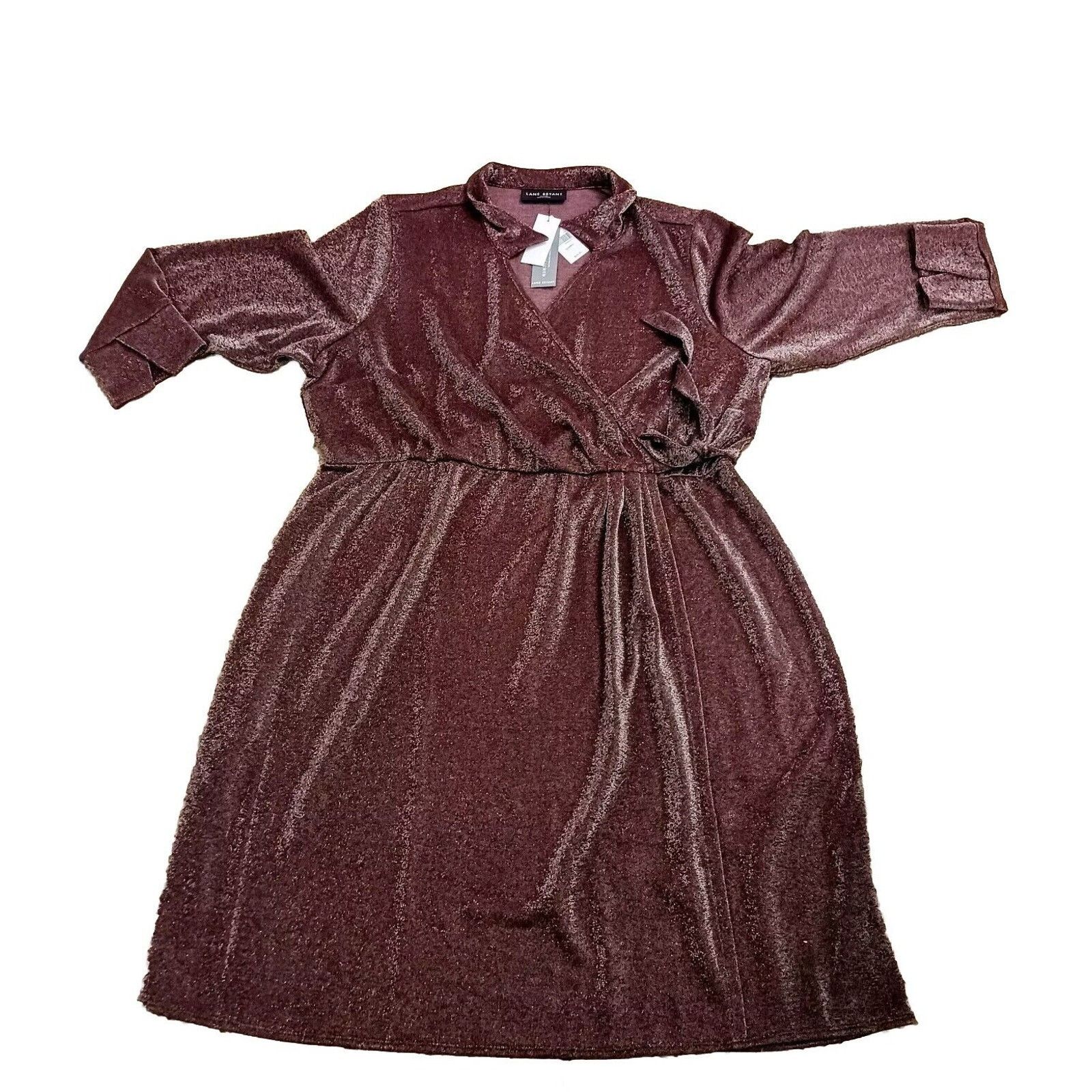 Other Lane Bryant Lurex Faux-Wrap Dress Plus 22 Cranberry Sparkle Size 3XL / US 20-22 - 9 Thumbnail