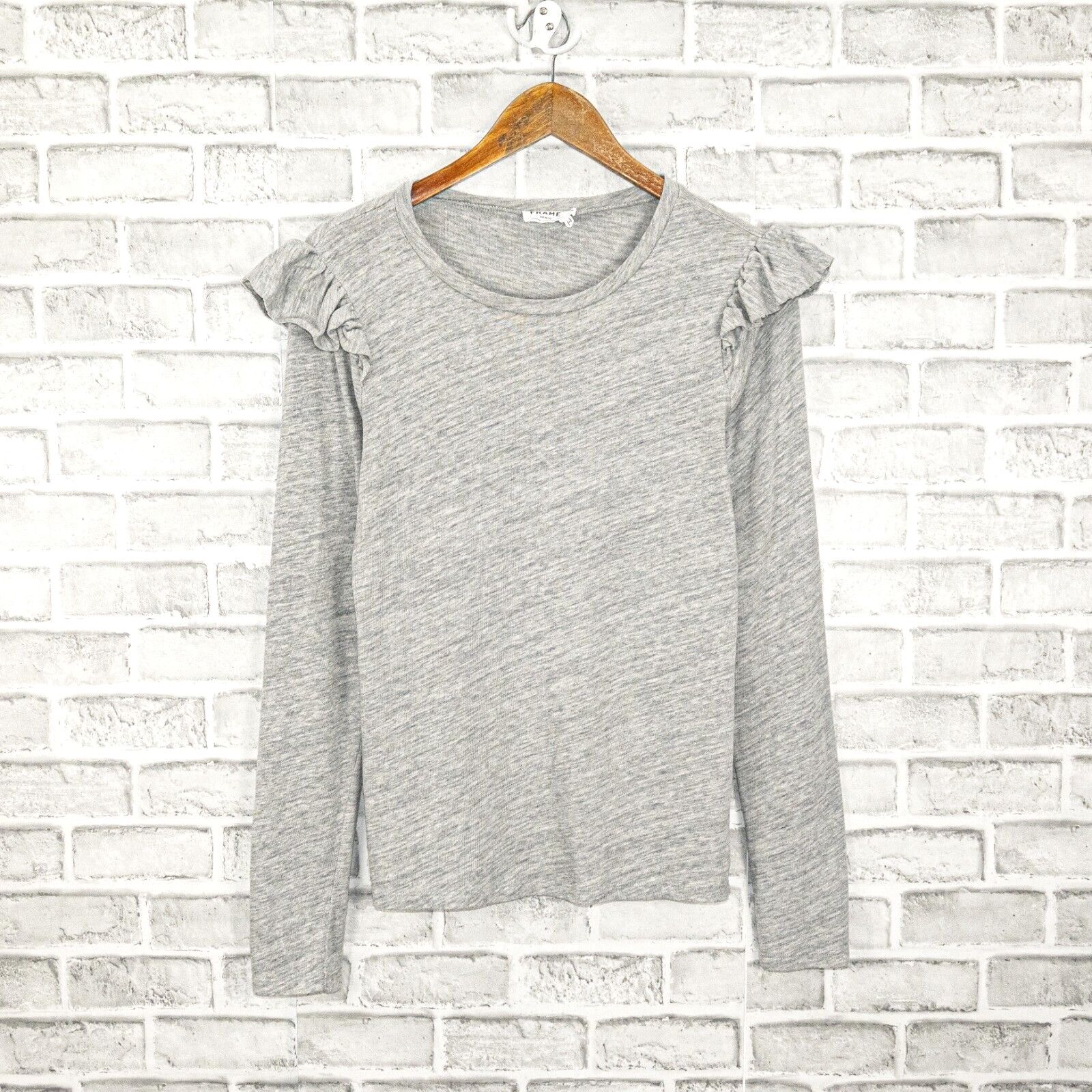 Frame FRAME Denim Ruffle Shoulders Crew Pullover Top Heather Gray Size M / US 6-8 / IT 42-44 - 6 Thumbnail