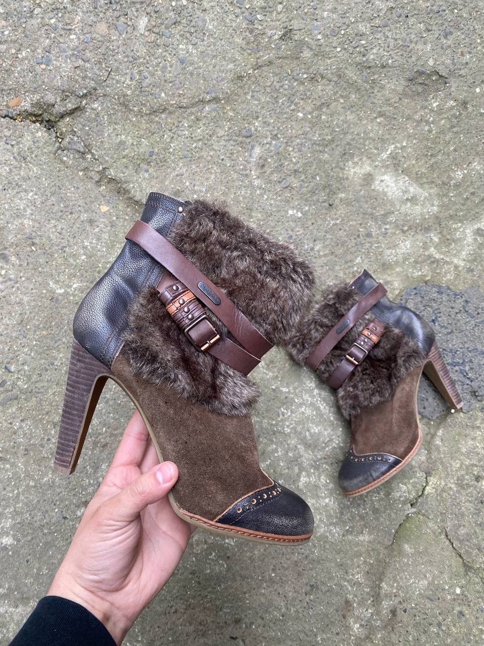 Fur Faux If Six Was Nine Style Vintage Heels Shoes in Brown, Women's (Size 10)