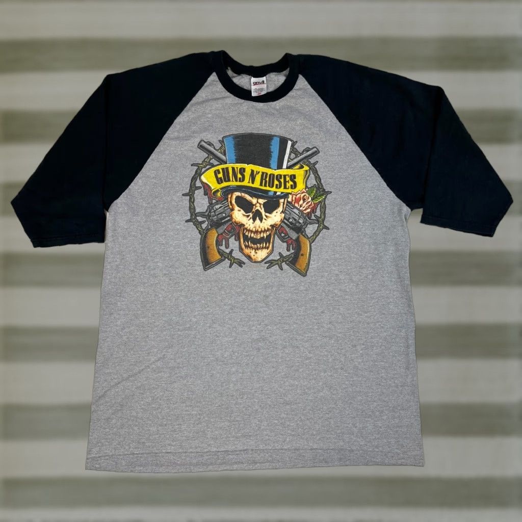 Anvil VINTAGE Guns N' Roses Get in the Ring Tour 1991-1992 Anvil 2X Gray and Black 3/4 Sleeve Crew Neck T-Shirt Men XS-2X 90s Band Music Size ONE SIZE - 1 Thumbnail