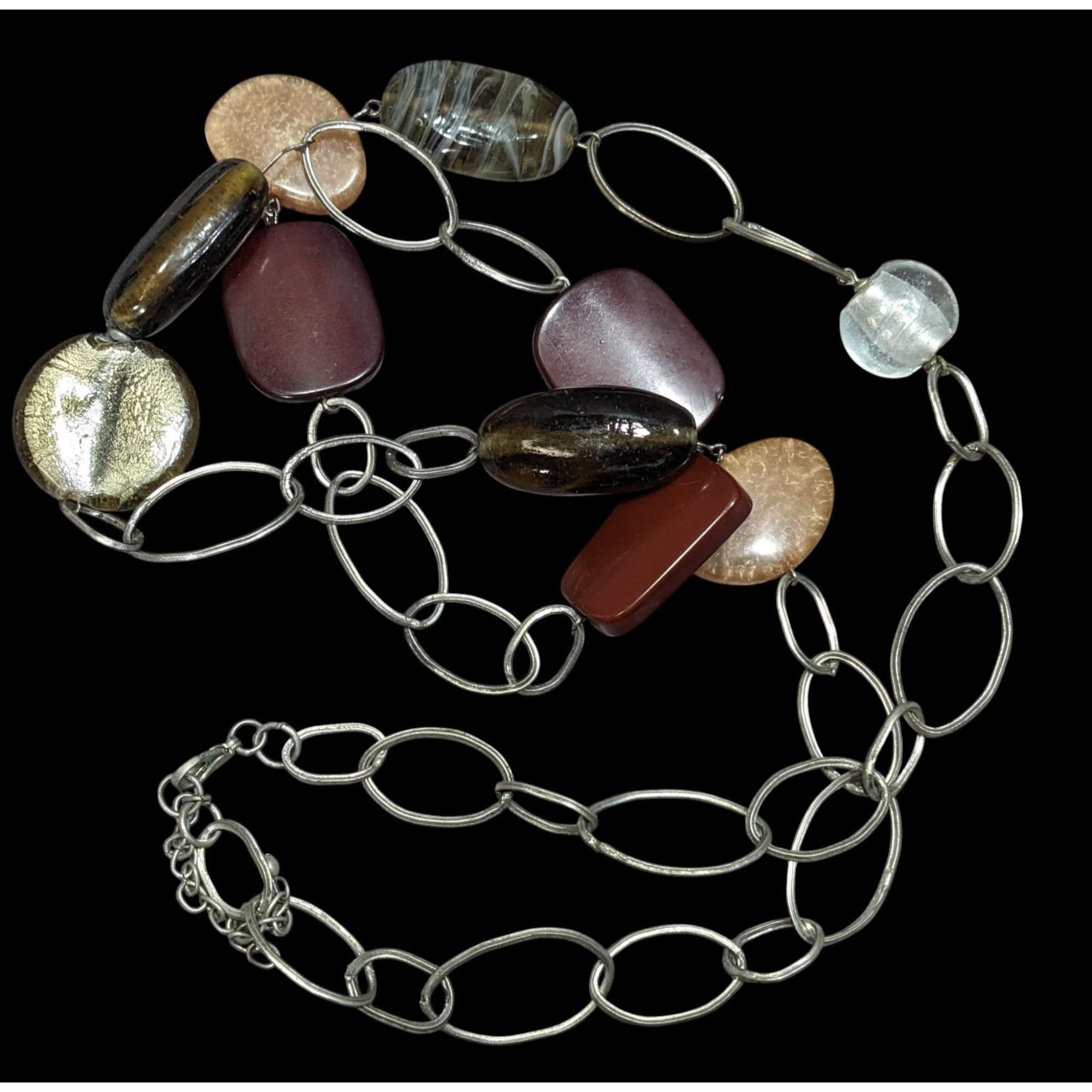 Other Chunky Retro Earth Tone Long Silver-Tone Chain Necklace With Size ONE SIZE - 1 Thumbnail