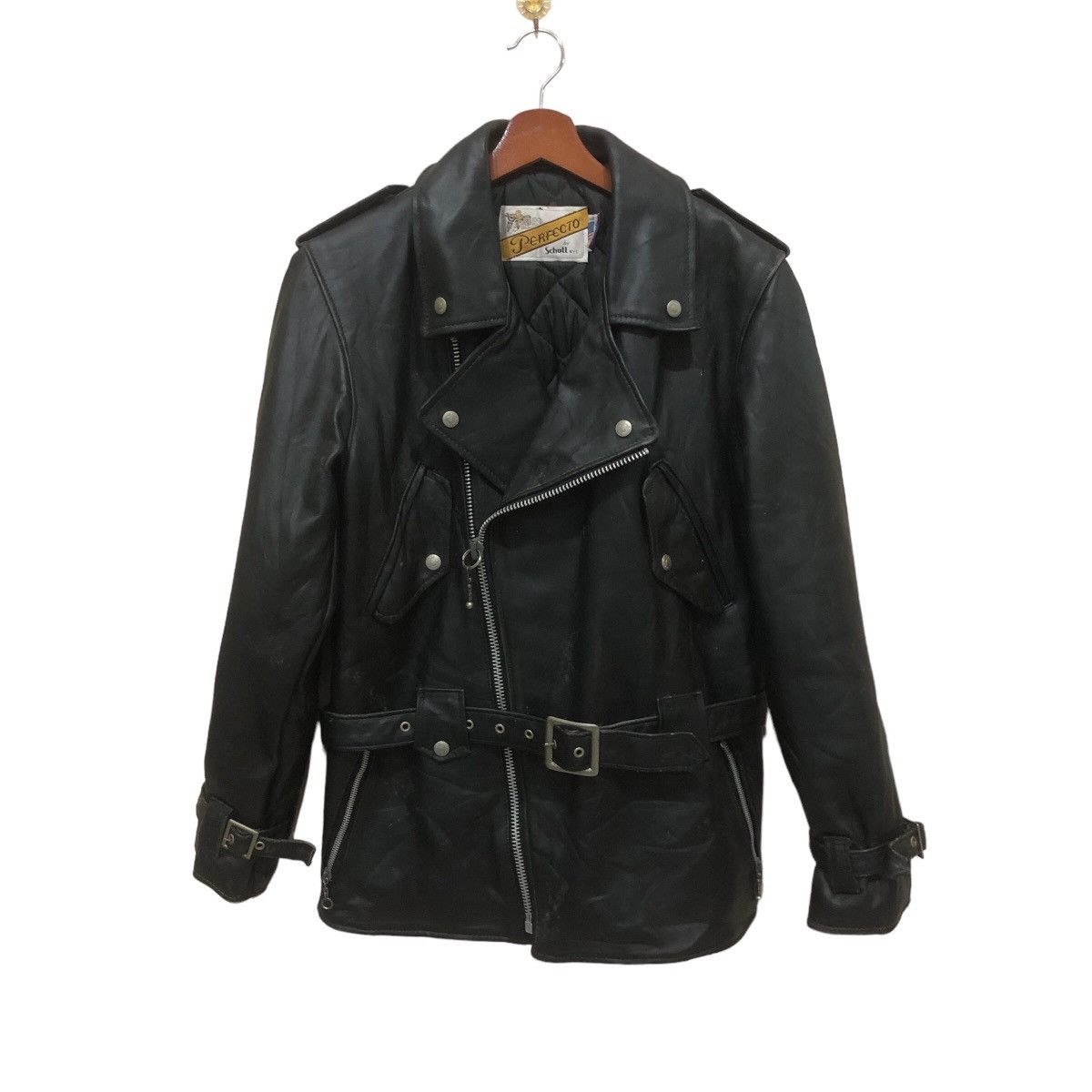 image of Vintage Schott Perfecto Leather Jacket in Black, Men's (Size XS)