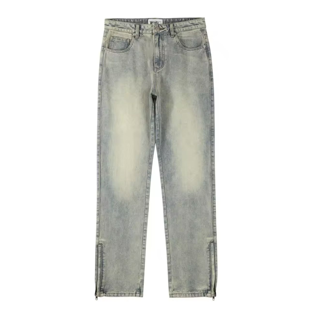 Jean Yellow Mud Dyed Zipper Split Slim Straight Jeans Size US 34 / EU 50 - 5 Thumbnail