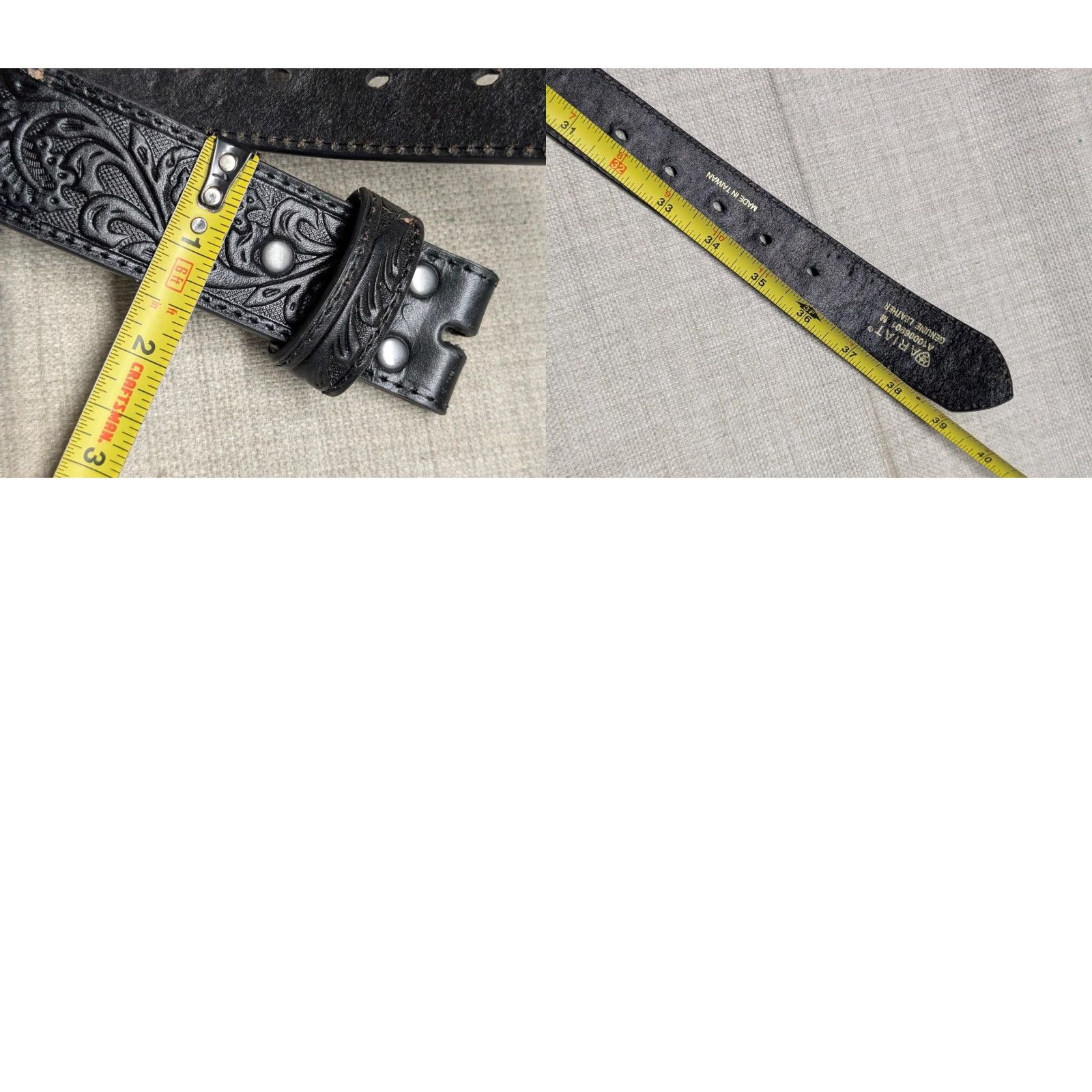 Ariat VINTAGE Ariat belt Western belt Tooled black cowhide leather 34 Size 34 - 8 Thumbnail