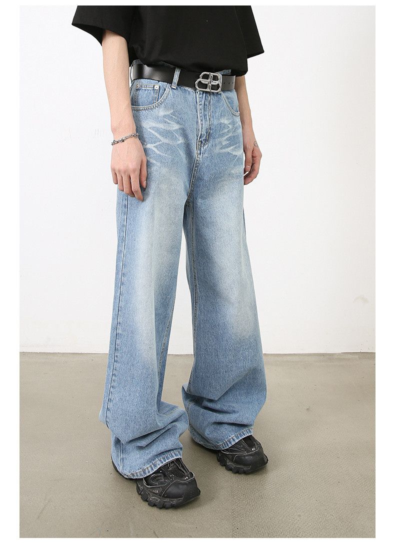 Jean Japanese retro loose straight men's whisker trendy jeans Size US 32 / EU 48 - 3 Thumbnail