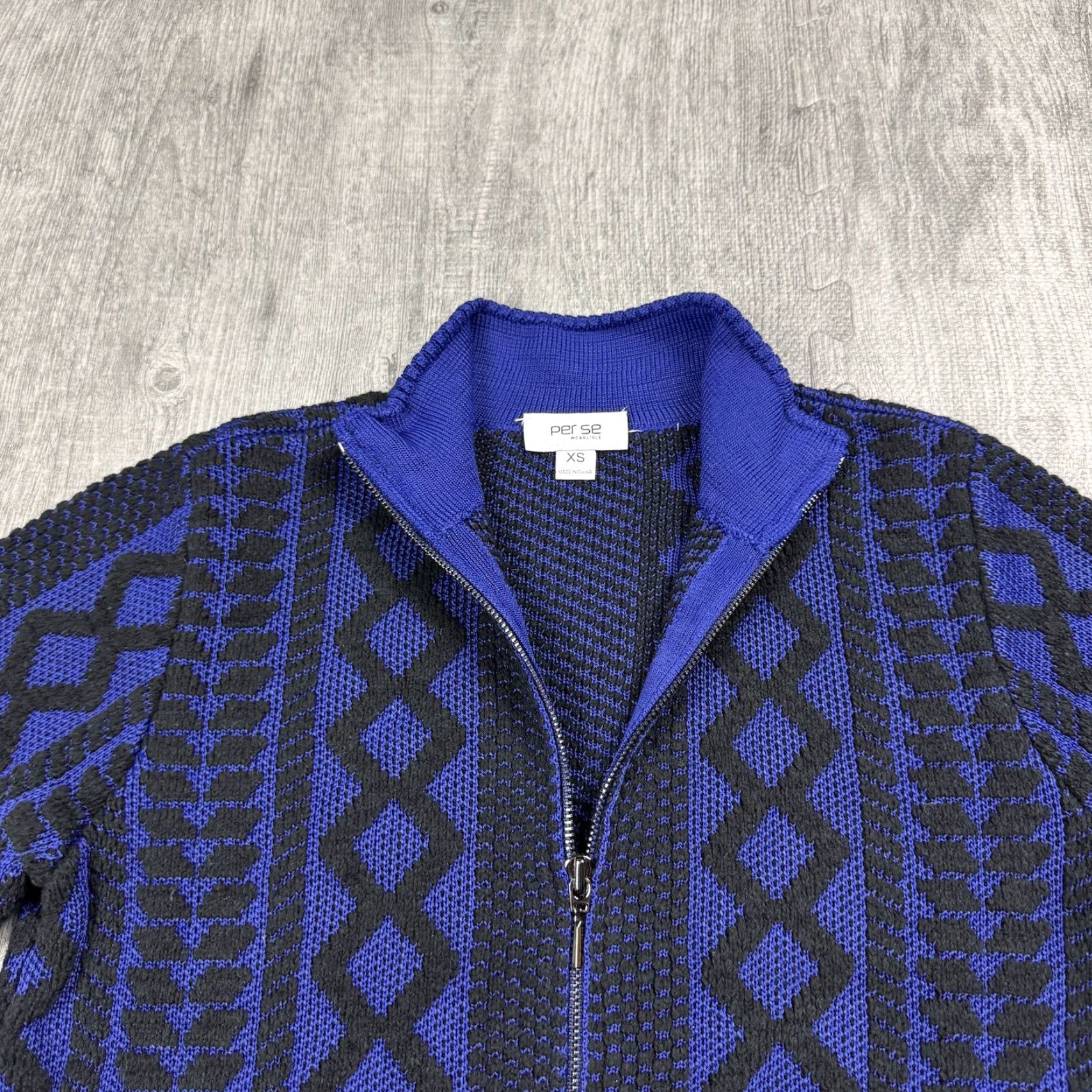 Vintage VINTAGE Carlisle Women’s Zip Up Cardigan Sweater XS Long Sleeve Knit Blue Black 80s Classic Designer Size XS / US 0-2 / IT 36-38 - 3 Thumbnail