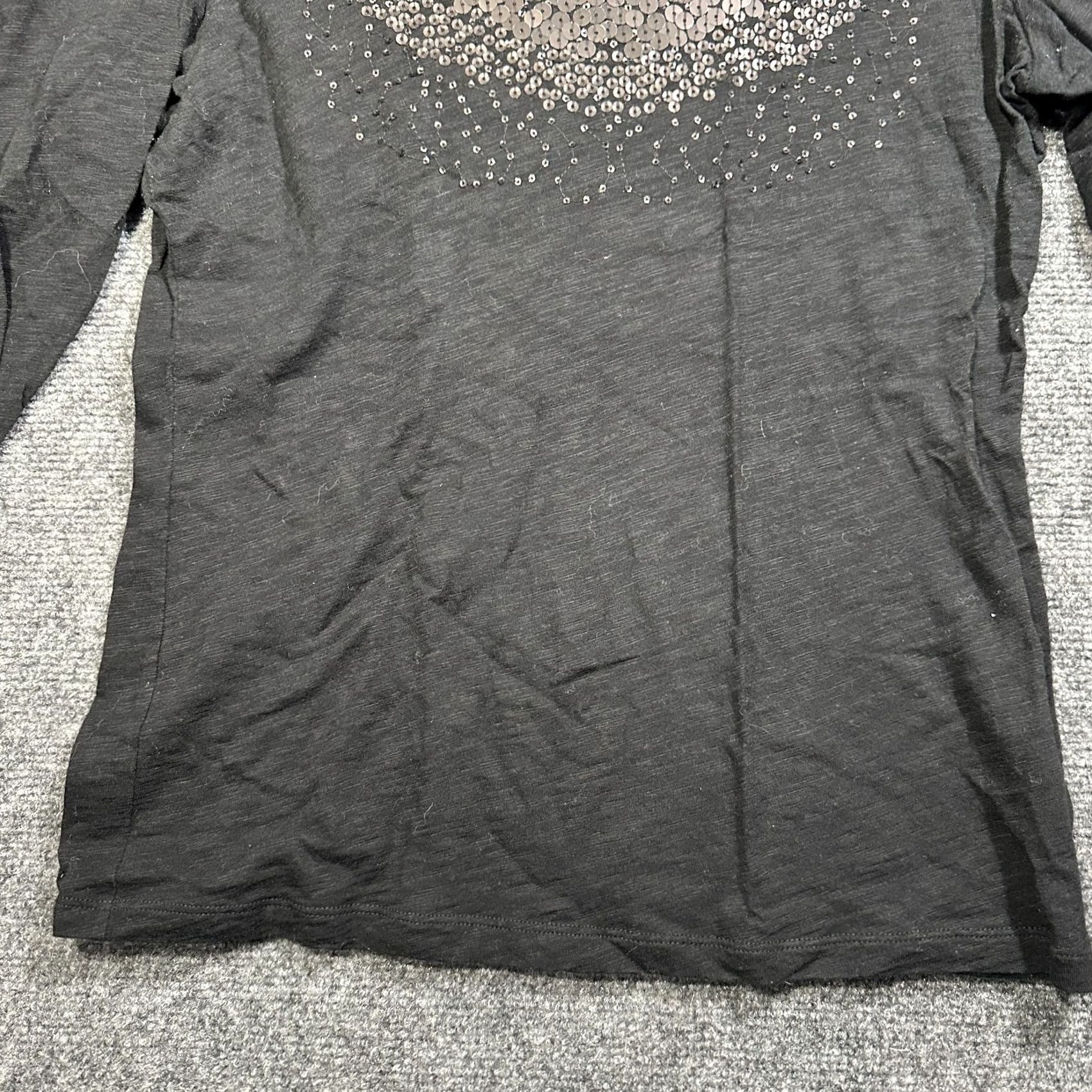 Talbots Talbots Womens Small Black Cotton Knit 3/4 Sleeve Sequin Neck Pullover Tee Size S / US 4 / IT 40 - 2 Thumbnail