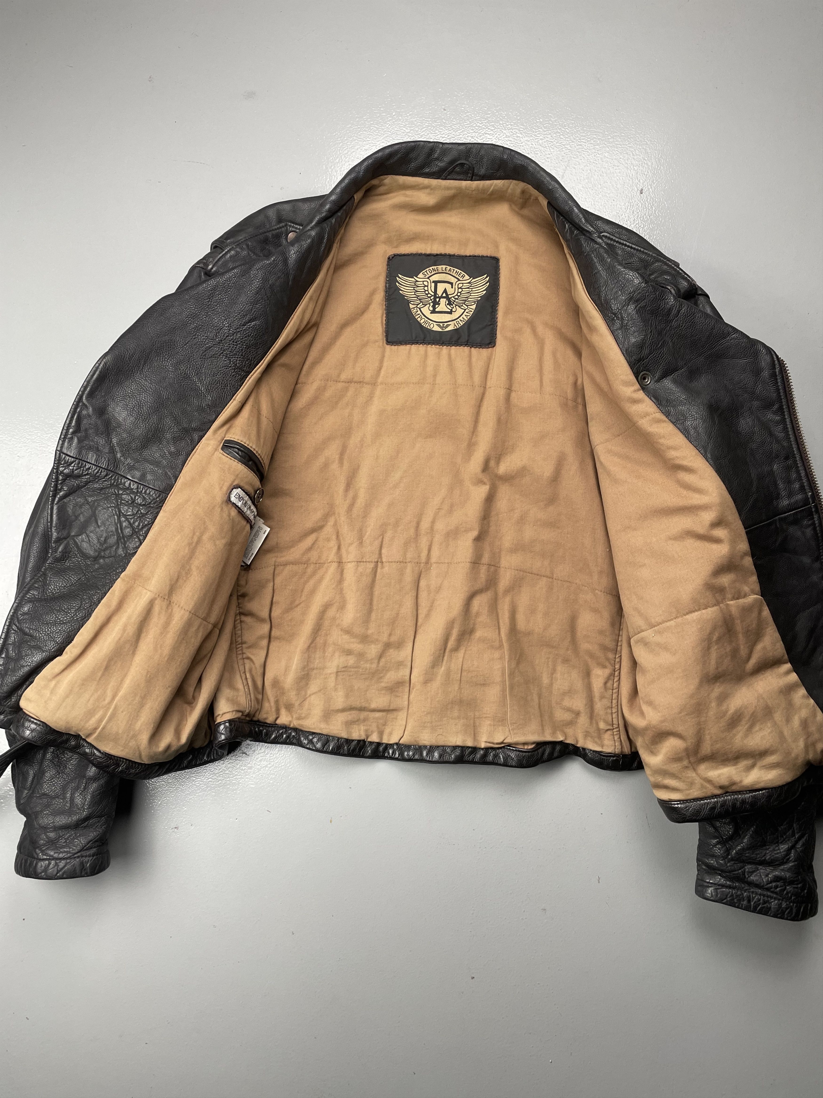 Emporio Armani vintage Emporio Armani 1990's biker Stone Leather jacket Size US L / EU 52-54 / 3 - 6 Thumbnail