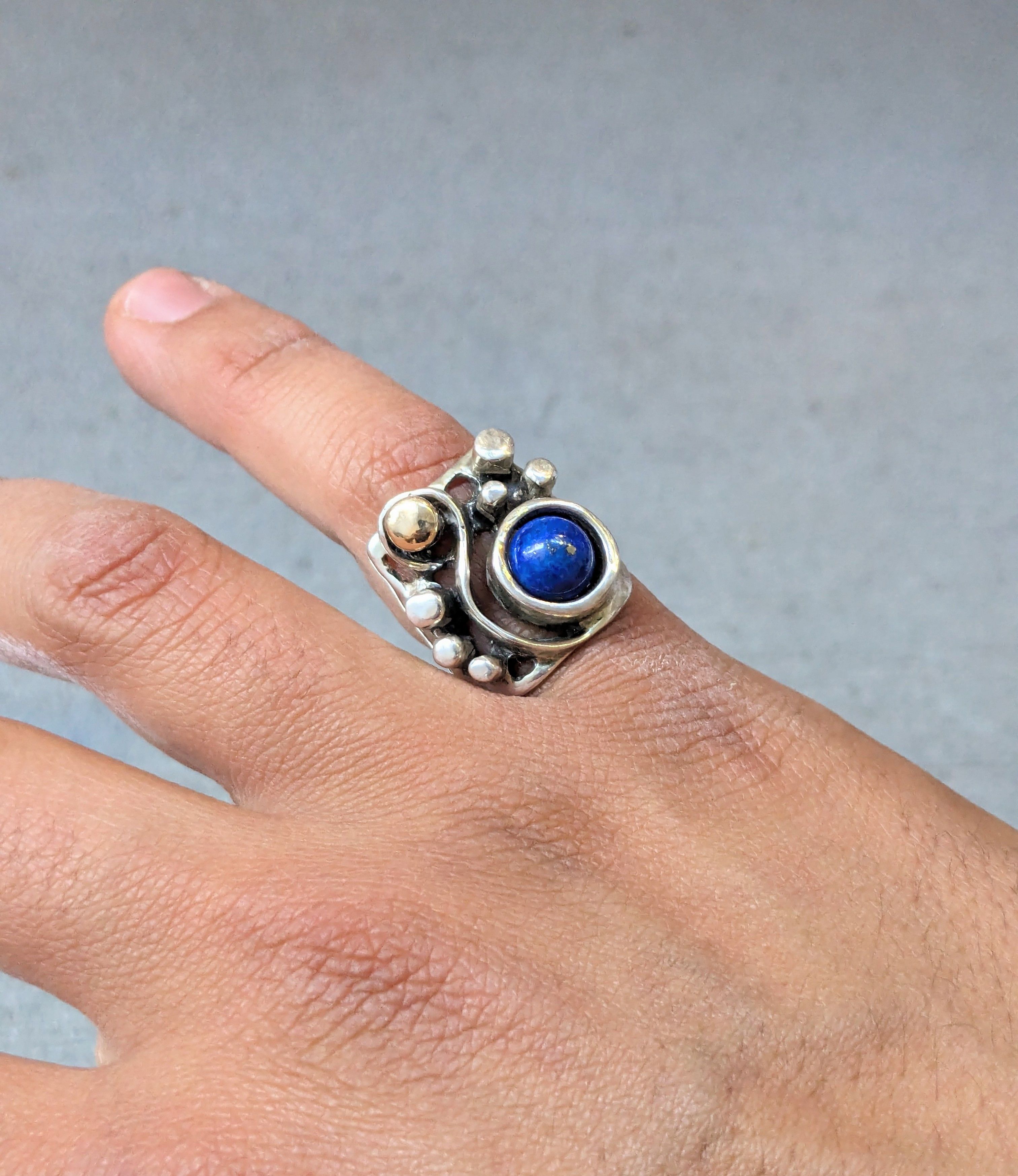 Jewelry × Vintage Vintage Sterling Silver Ring 7 Lapis Lazuli Modern Brutalist Size ONE SIZE - 11 Thumbnail