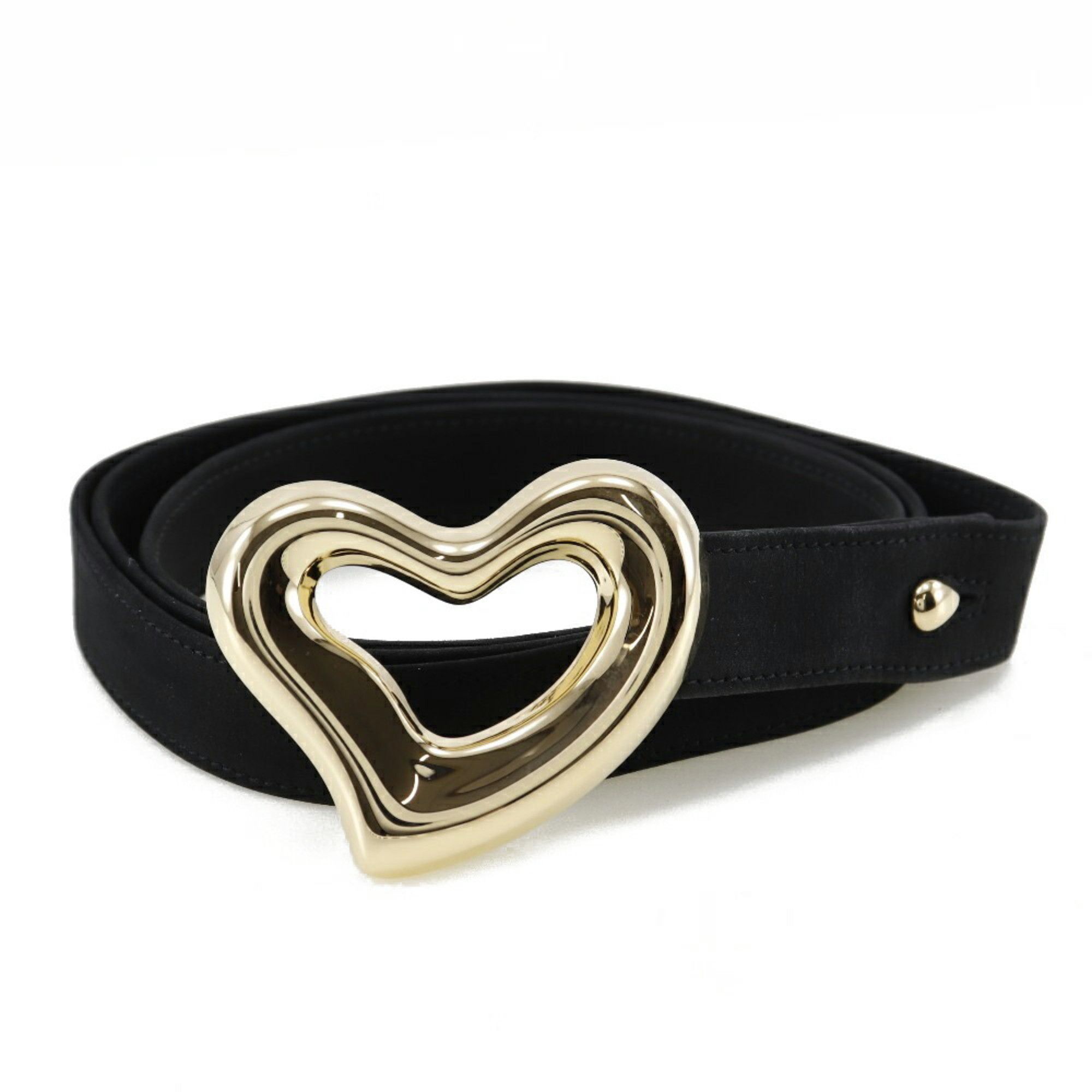 Tiffany Open Heart Belt Elsa Peretti K18 Yellow Gold x Suede Black